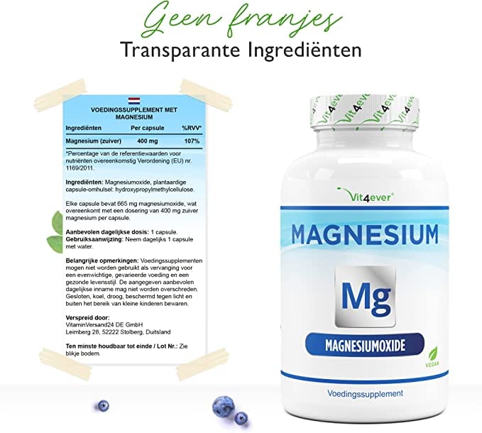 Magnesiumoxide | Magnesiumhydroxide | 665mg | 365 Capsules | Vit4ever