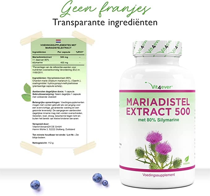 Mariadistel-extract | 500 mg | 80% silymarine | 180 capsules | Vit4ever