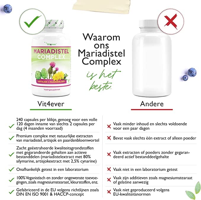 Mariadistel artisjok paardenbloem complex | 500mg | 240 capsules | Vit4ever