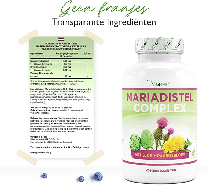 Mariadistel artisjok paardenbloem complex | 500mg | 240 capsules | Vit4ever