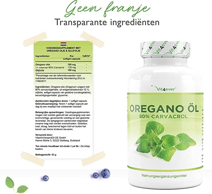 Oregano Olie | 80% Carvacrol | 150mg | 120 Capsules | Vit4ever