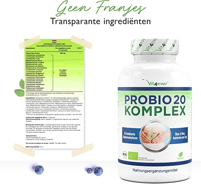 Probiotica 20 | Bio-culture complex | 20 Bacteriestammen + FOS | 180 Capsules | Vit4ever