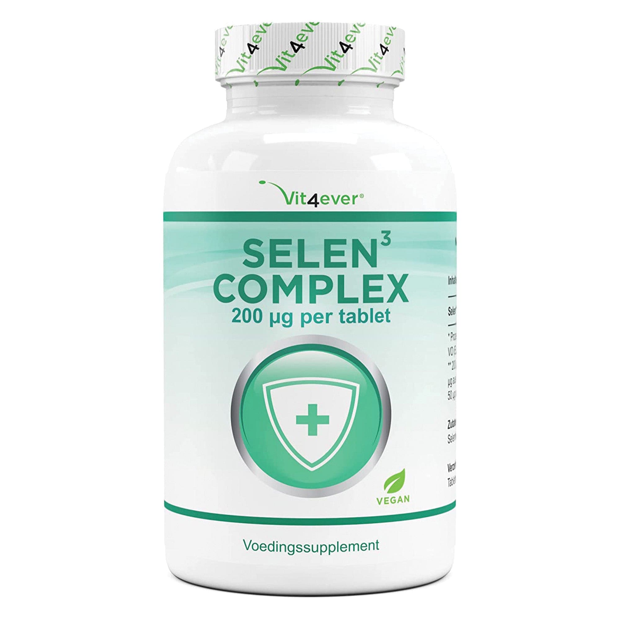 Vit4ever Selenium 3-voudig complex | 365 tabletten met elk 200 µg | Premium: natriumseleniet, L-selenomethionine, seleniumgist | Veganistisch | Hoog gedoseerd