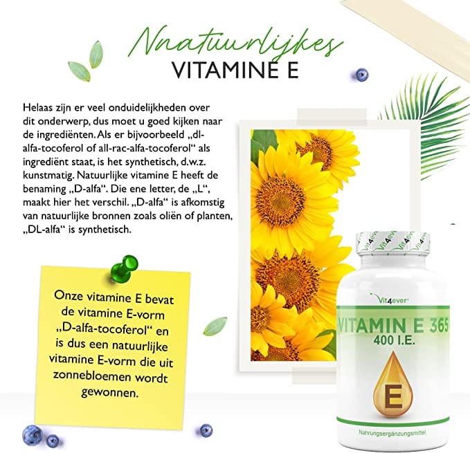Vitamine E | D-Alpha-tocopherol | 400 I.E. | 365 Softgels | Vit4ever
