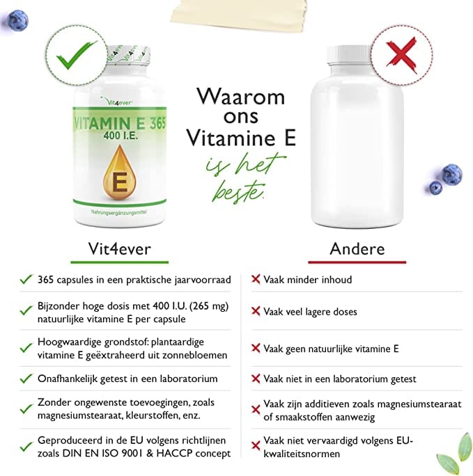 Vitamine E | D-Alpha-tocopherol | 400 I.E. | 365 Softgels | Vit4ever