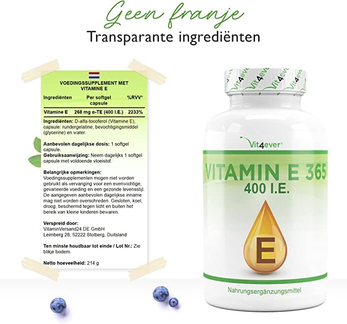 Vitamine E | D-Alpha-tocopherol | 400 I.E. | 365 Softgels | Vit4ever