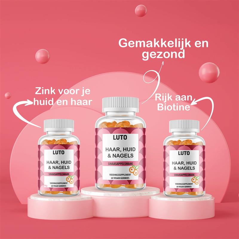 Haar, Huid & Nagel Gummies | Vitamine C, Biotine, Foliumzuur | 60 Sinaasappel Gummies | LUTO Supplement