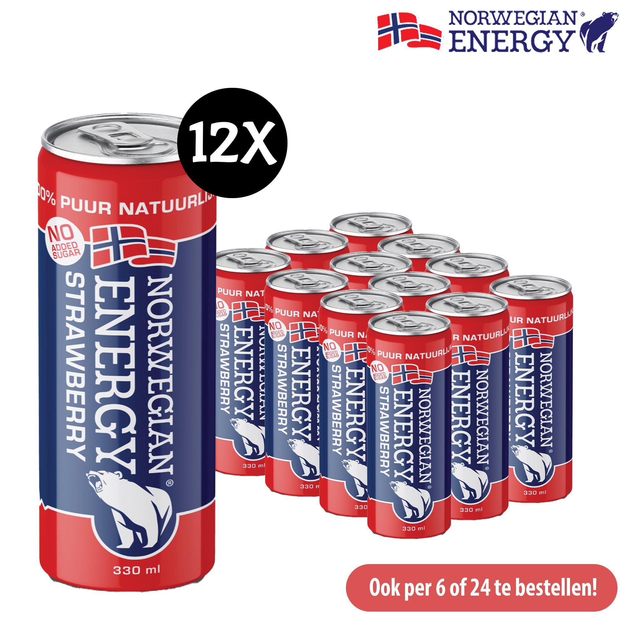 Norwegian Energy | Aardbei smaak | 12 x 330 ml