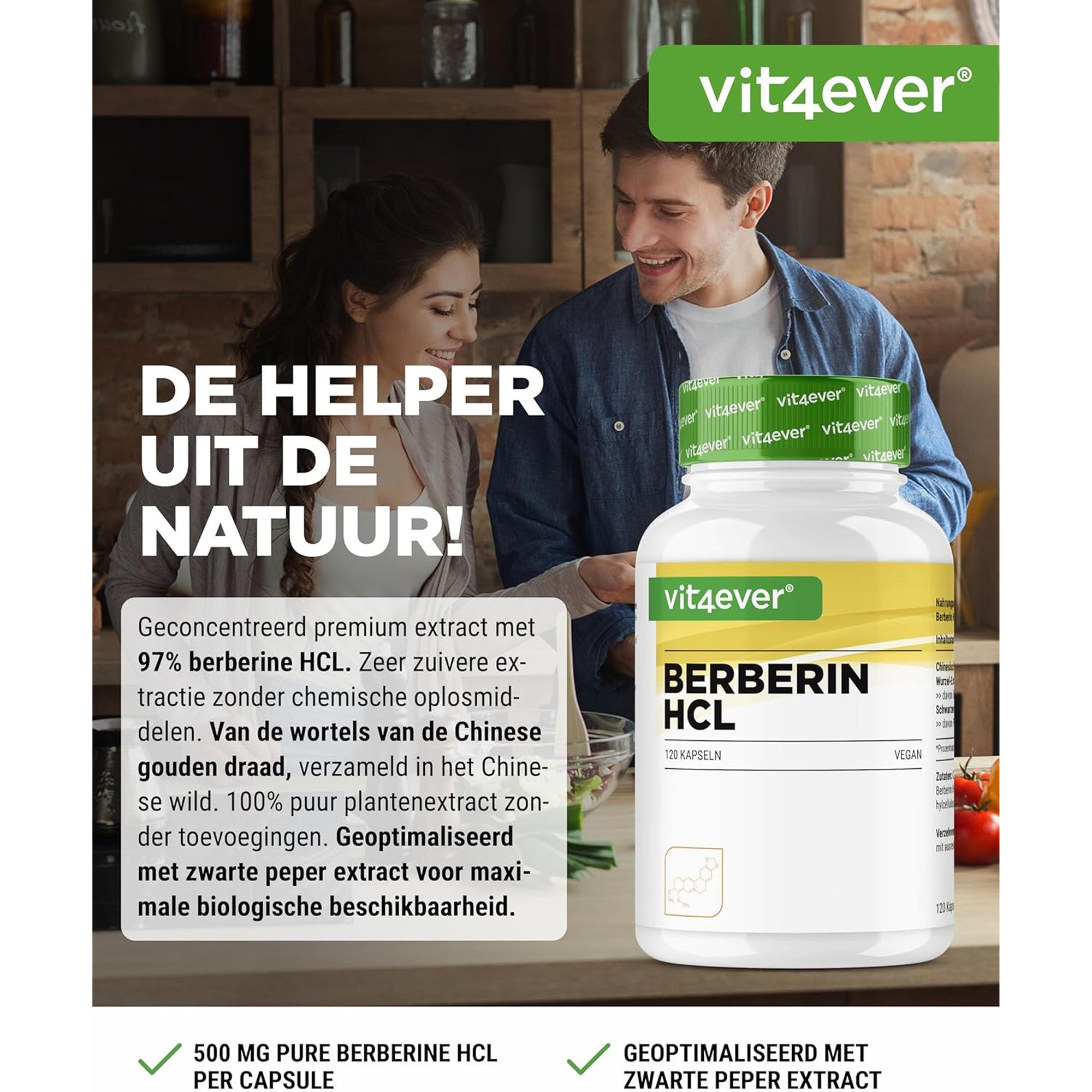 Vit4ever Berberine Intenso HCL 97% - Hooggedoseerde Berberine Supplementen - 500mg per capsule