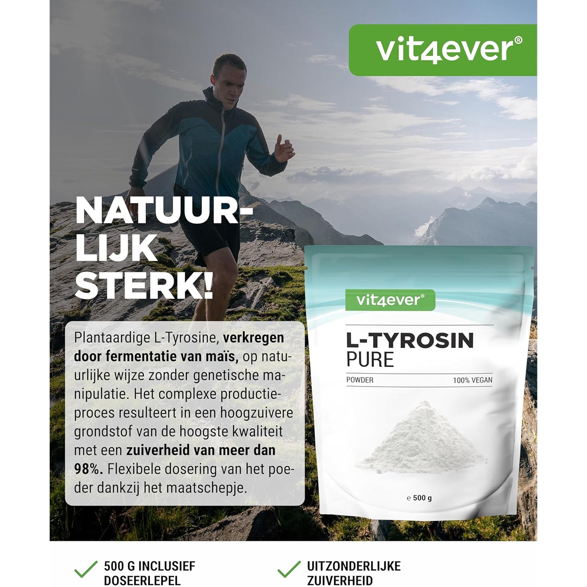 Pure en fijne structuur van L-Tyrosine poeder - veganistisch aminozuur supplement
