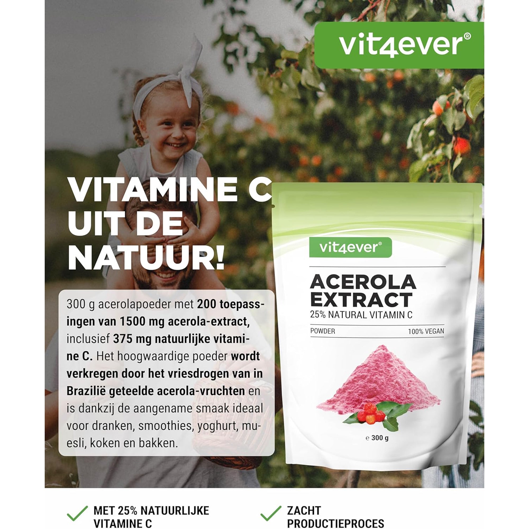 acerola-extract poeder, 300 g verpakking, 200 porties