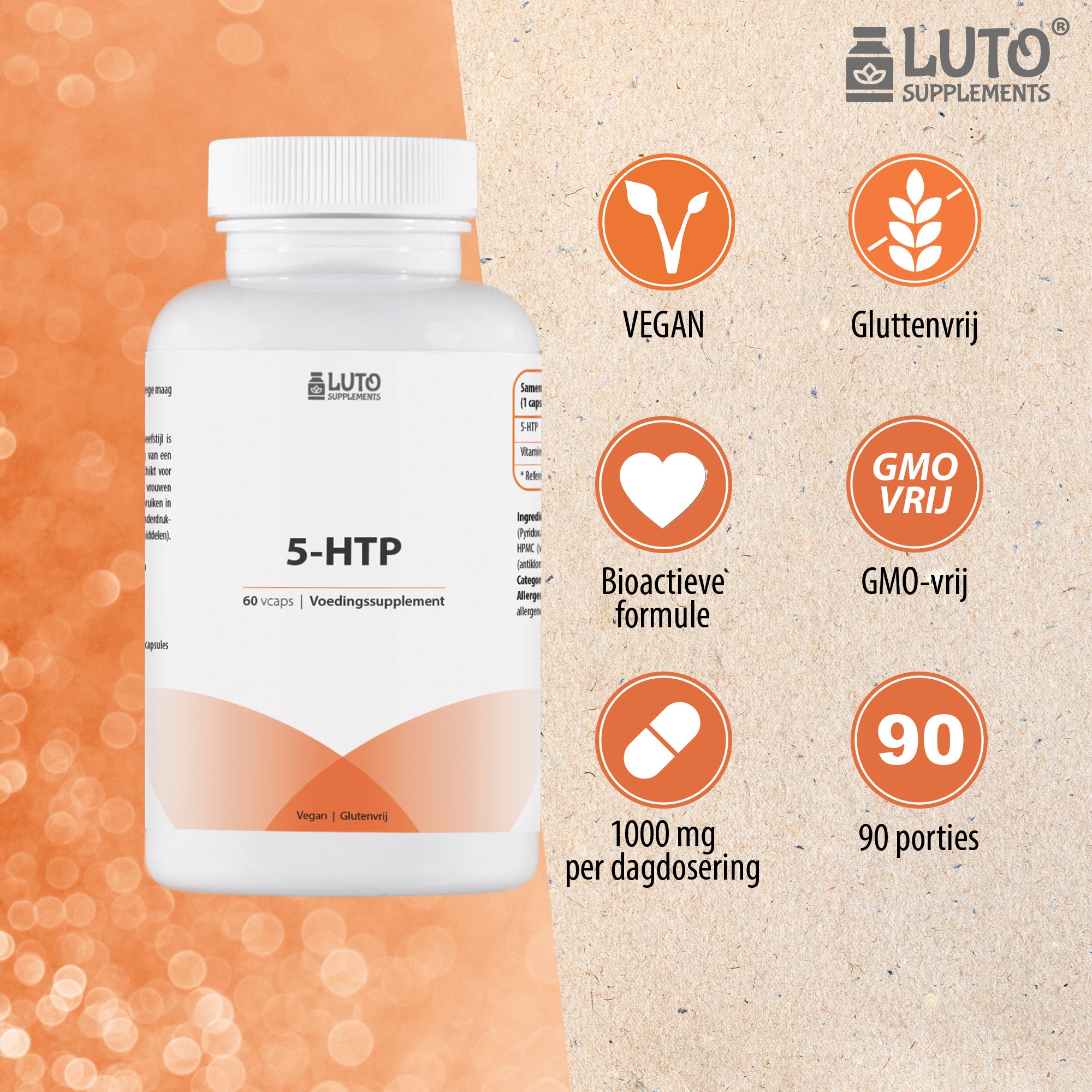 5-HTP | Griffonia zaad 20% extract  | Vitamine B6 | 60 capsules | Luto Supplements
