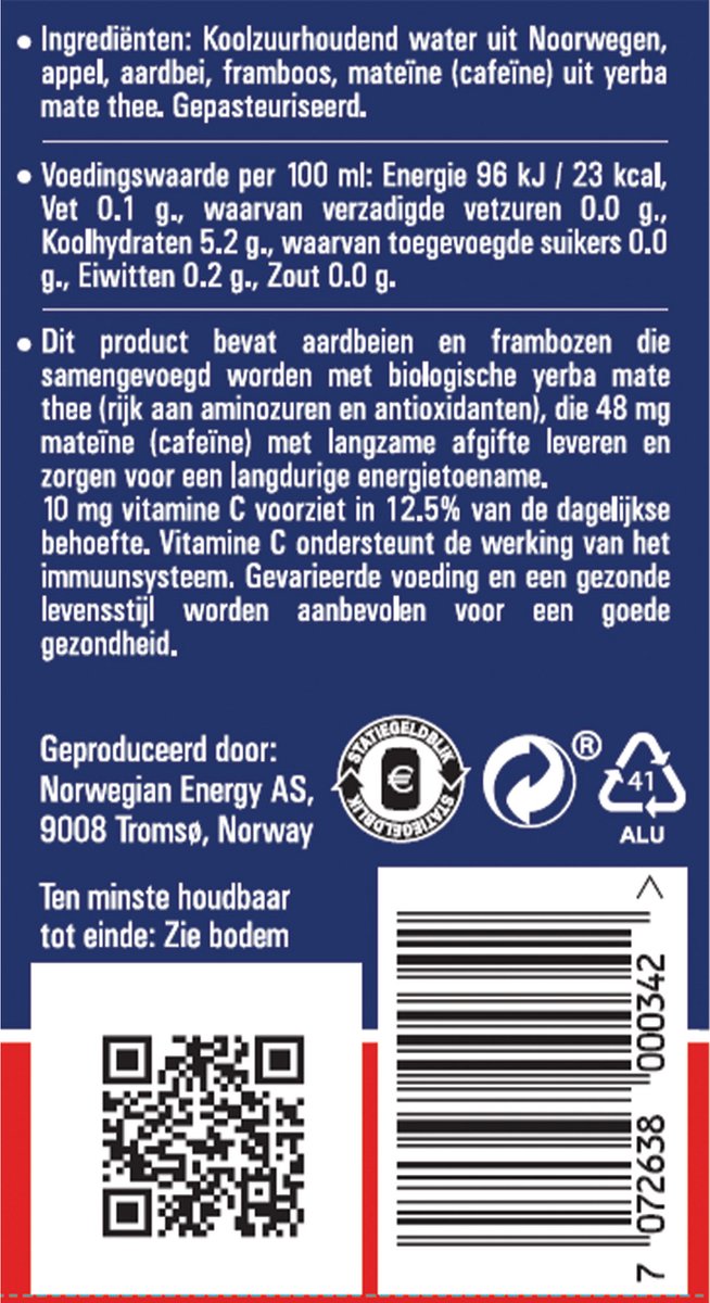 Norwegian Energy | Aardbei smaak | 12 x 330 ml