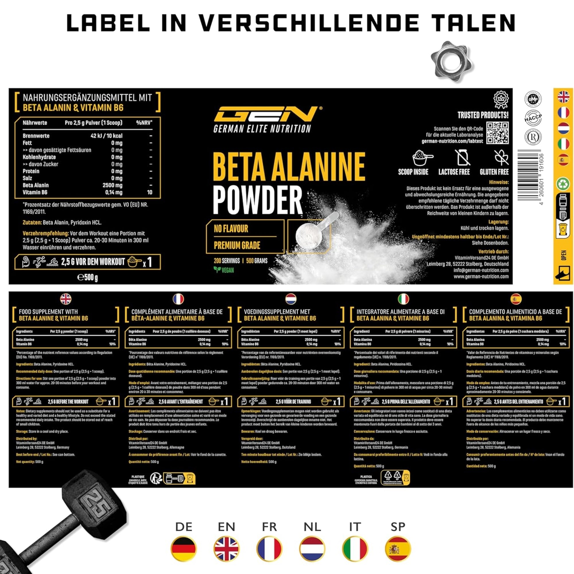 GEN | Beta-Alanine (Beta Alanine Powder) 500g | German Elite Nutrition