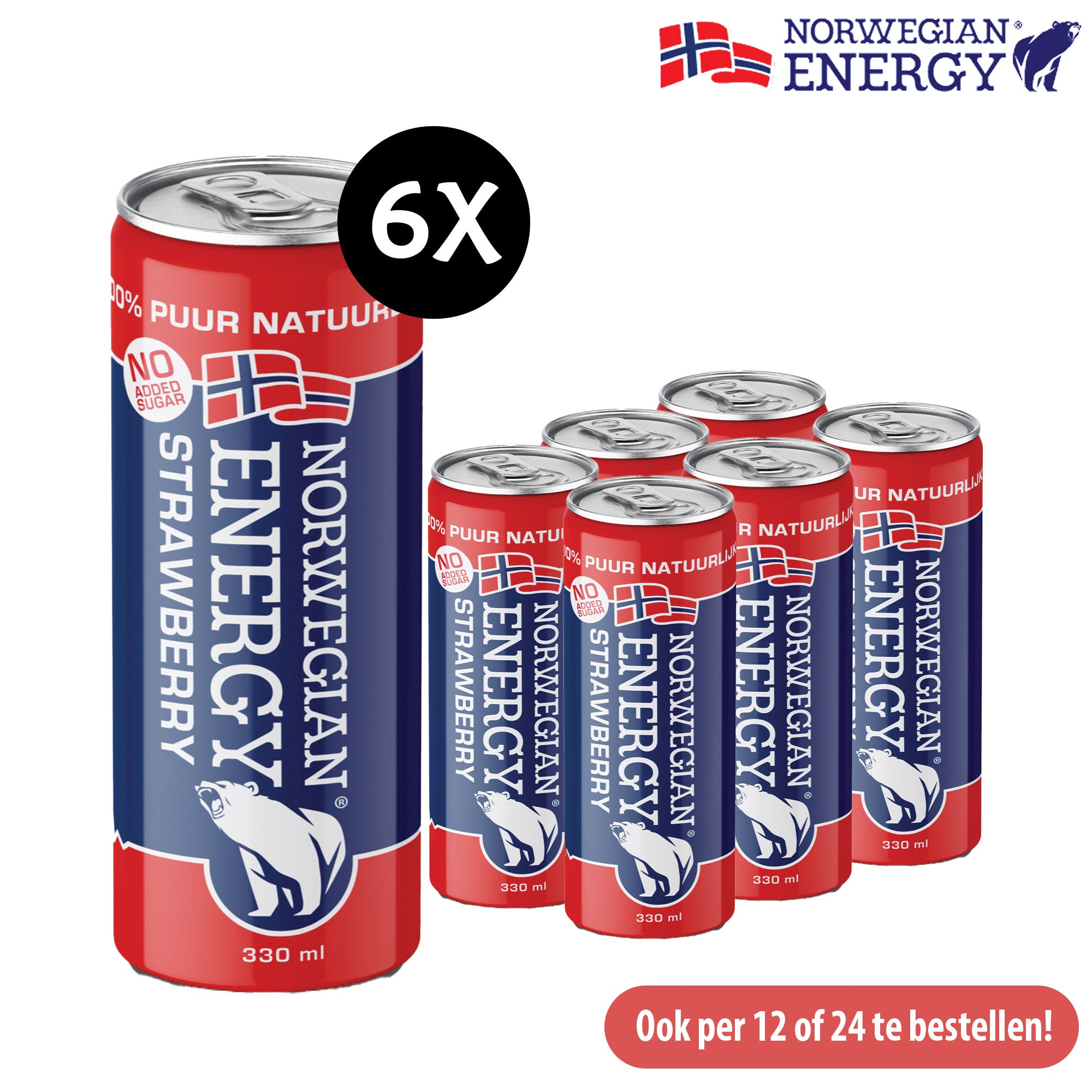 Norwegian Energy | Aardbei smaak | 6 x 330 ml
