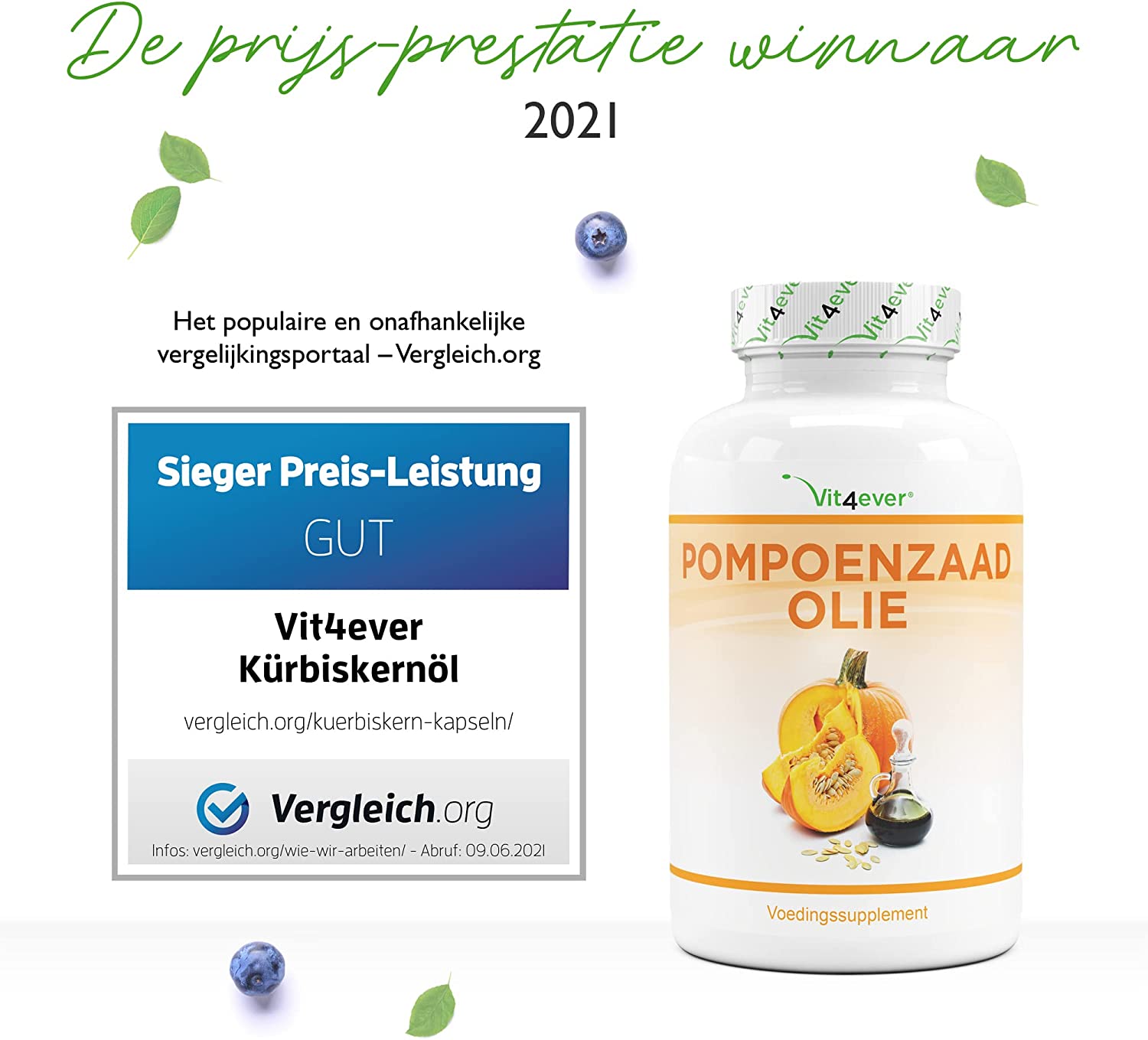 Pompoenpitoliecapsules | 420 capsules | 3000 mg pompoenpitolie | Vit4ever
