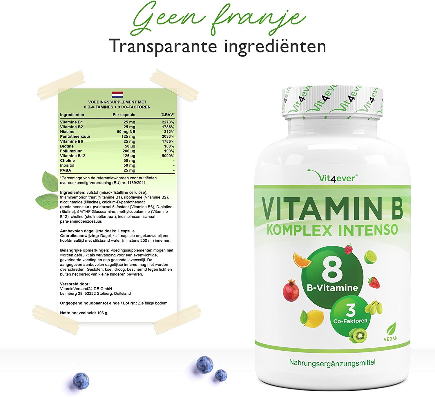 Vitamine B-complex Intenso - 240 capsules (6 maanden) - Premium: Met bio-actieve vitamine B-vormen + co-factoren - Tot 10 keer hogere dosering dan andere vitamine B-complexen - Veganistisch