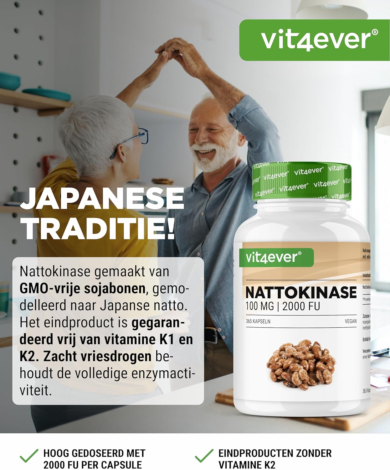 Vit4ever Nattokinase | 100 mg (20.000 FU/g) | GMO-vrije soja | zonder ongewenste toevoegingen