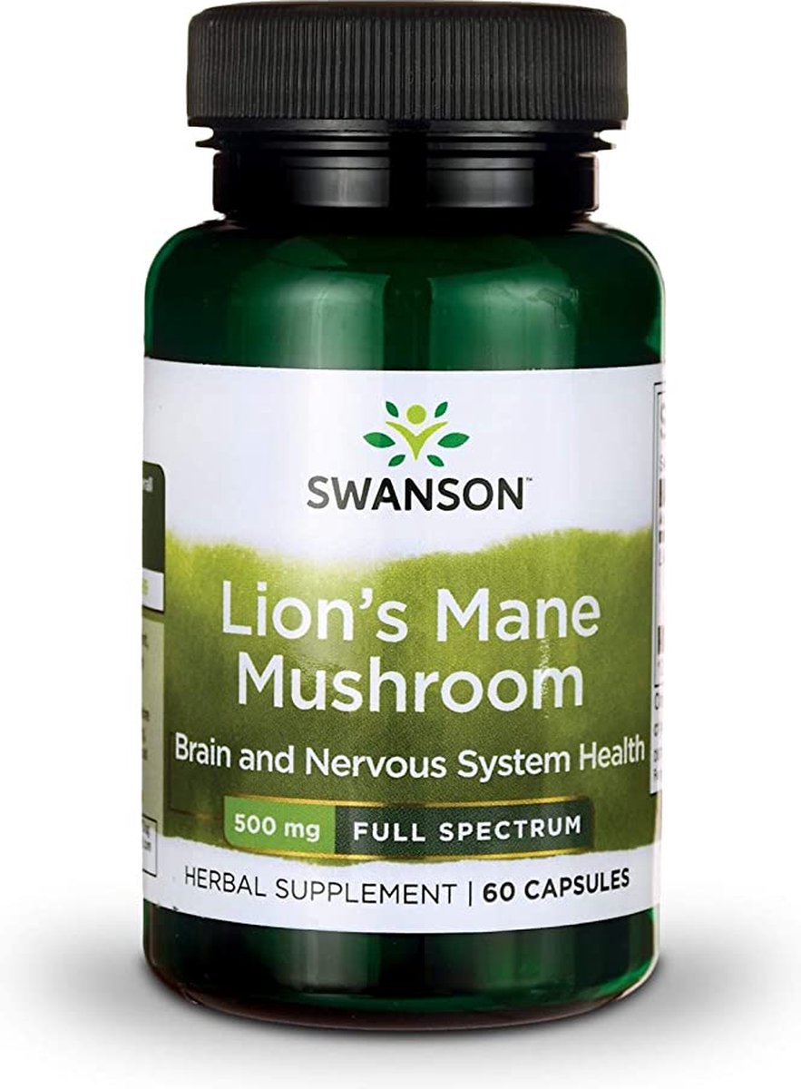 Swanson Lion's Mane Mushroom | 500mg Vegan Capsules | Cognitieve & Neuroprotectieve Ondersteuning