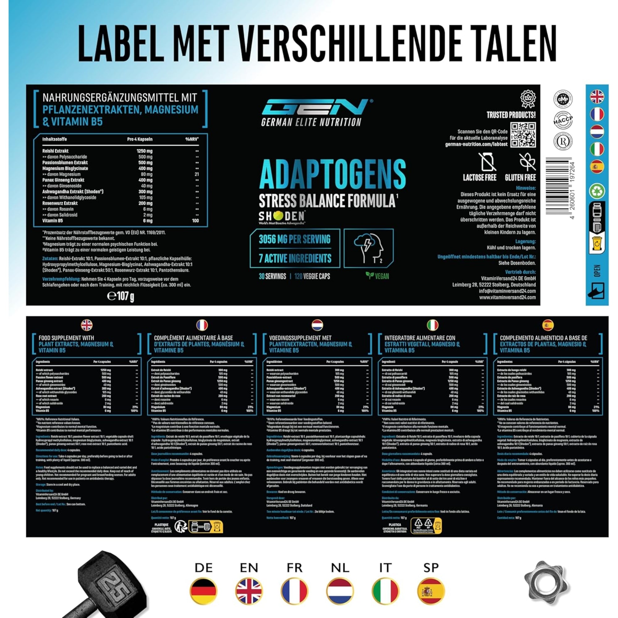Adaptogenen | Antistress & Relax Ondersteuning | 120 capsules | German Elite Nutrition