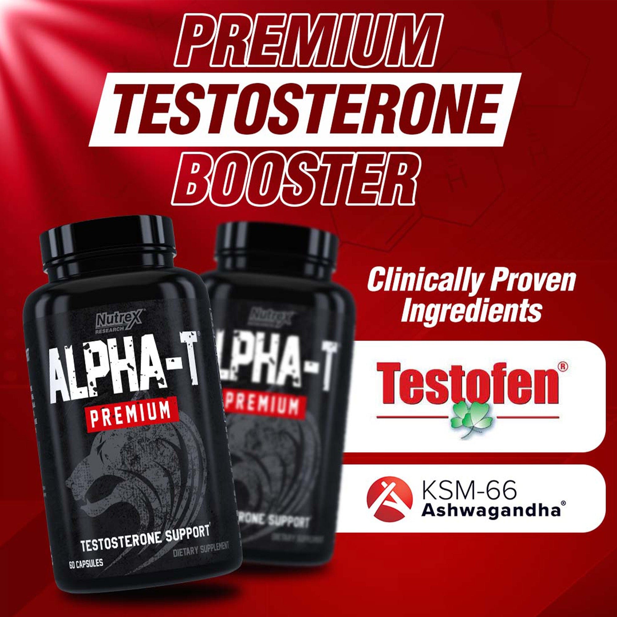 Nutrex | Alpha-T Premium Maximum | 60 Capsules | Testosterone booster | Libido booster | Met Testofen & KSM-66