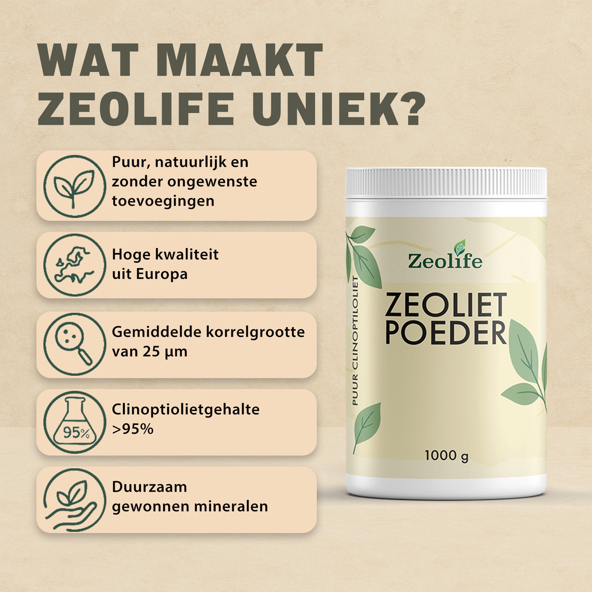 Zeolife - Zeolietpoeder 1 kg - Natuurlijk vulkanisch kleipoeder - Zeoliet - Zeoliet poeder - 100% natuurlijk