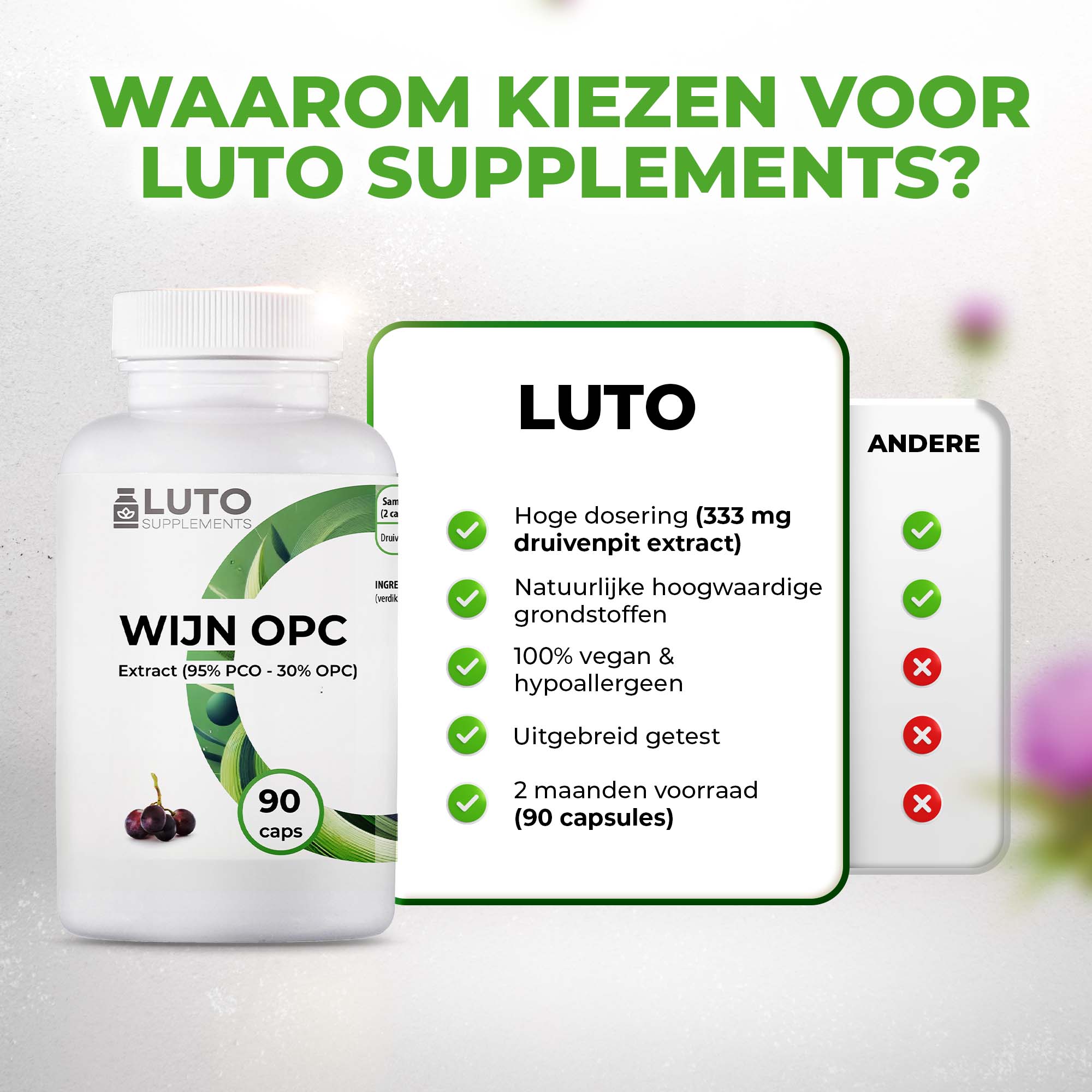 OPC Druivenpitextract (95% PCO - 30% OPC) | 90 capsules | LUTO Supplements