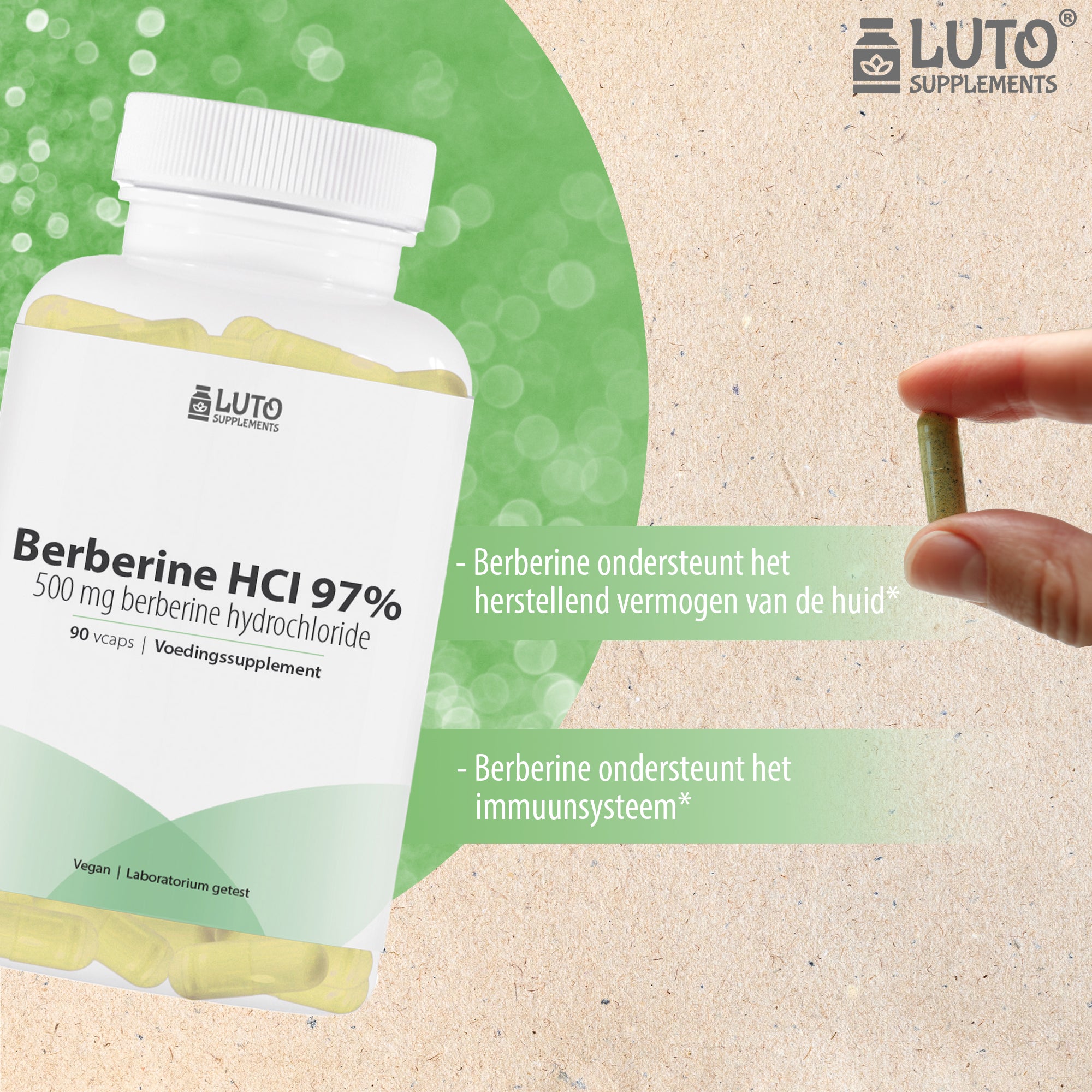 Luto Supplements Berberine HCL 97% | 515 mg Berberiswortelextract | 90 capsules | vegan