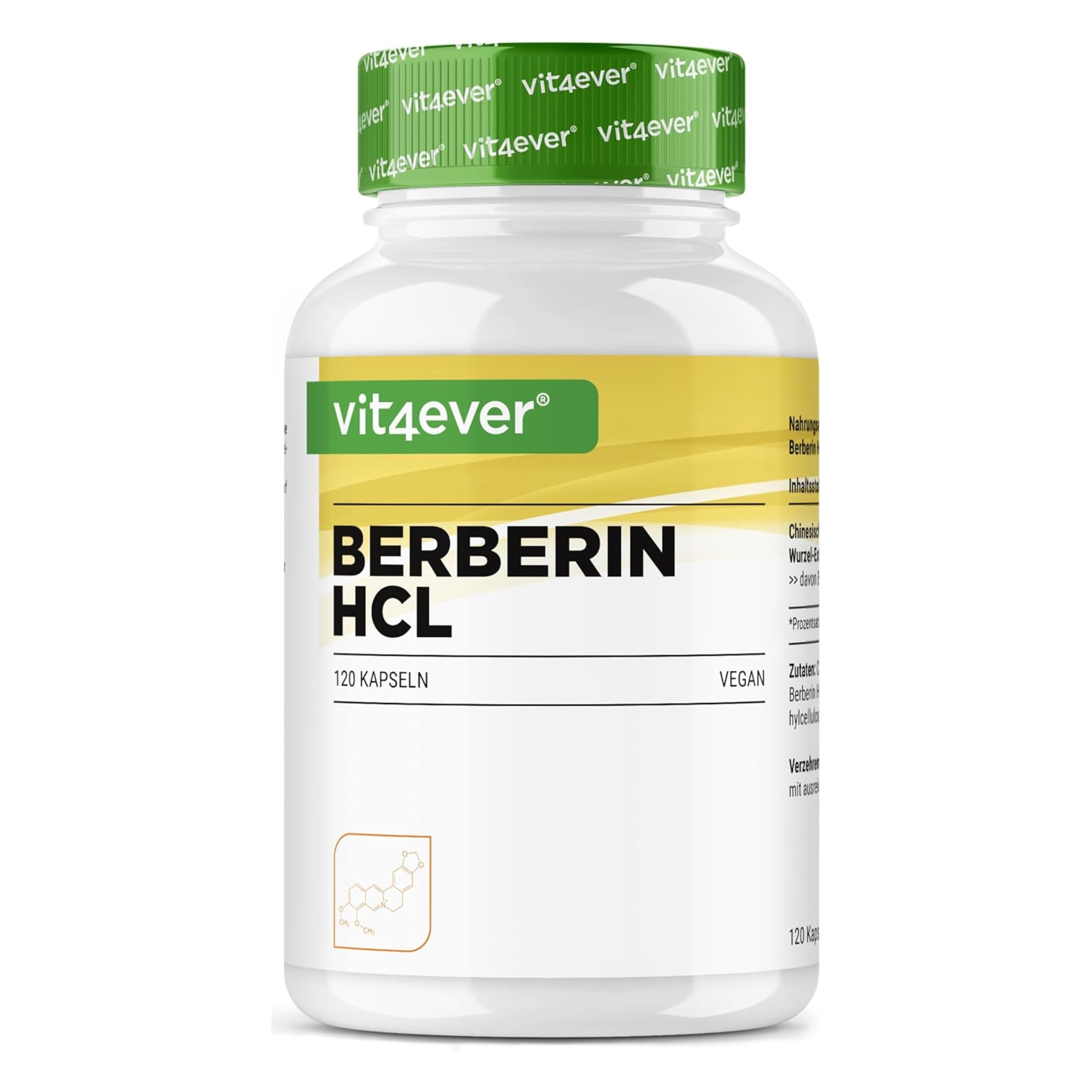 Berberine HCL 97% Intenso (500mg) | 120 capsules | Vit4ever