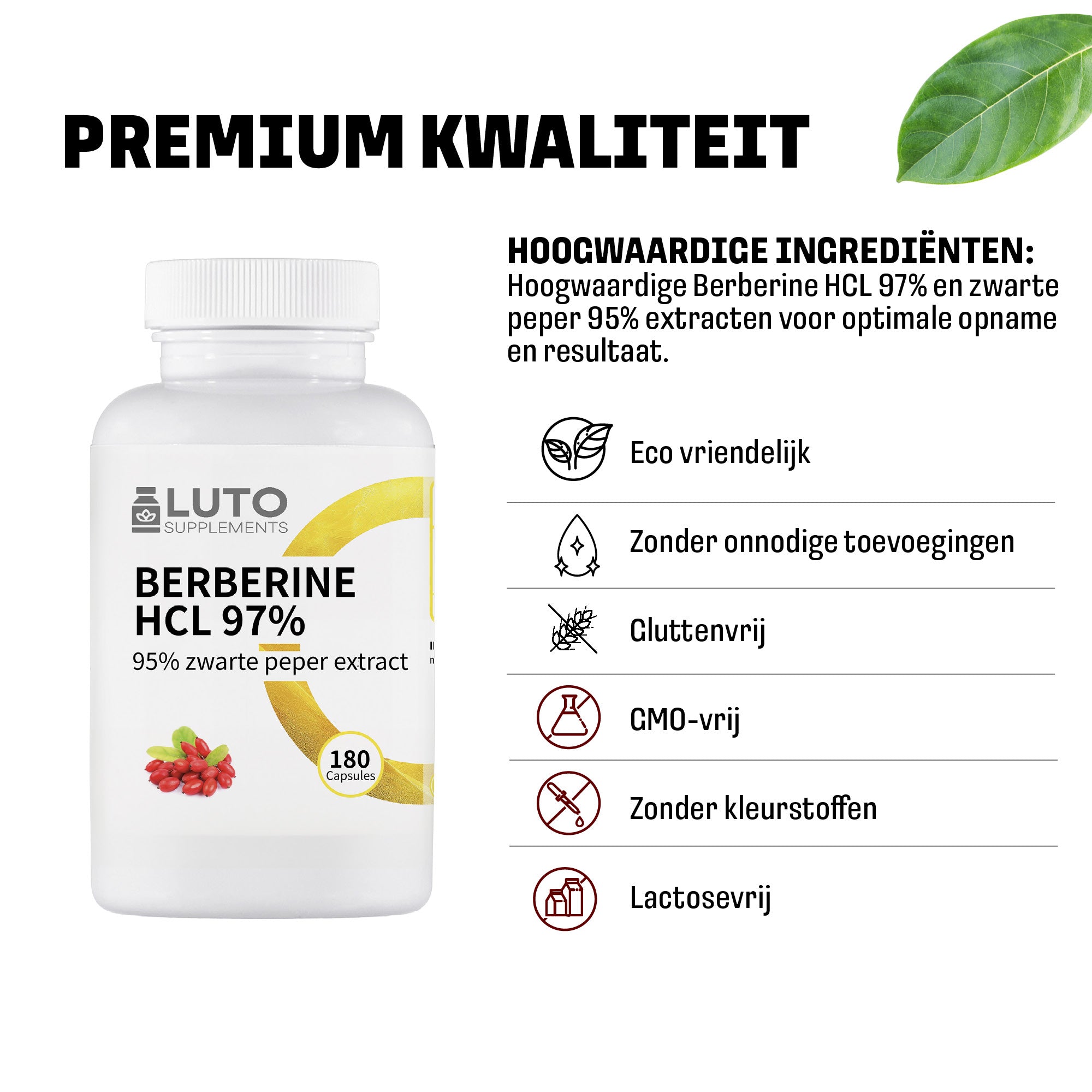 Berberine HCL 97% + Zwarte peper extract - 180 Vegan Capsules