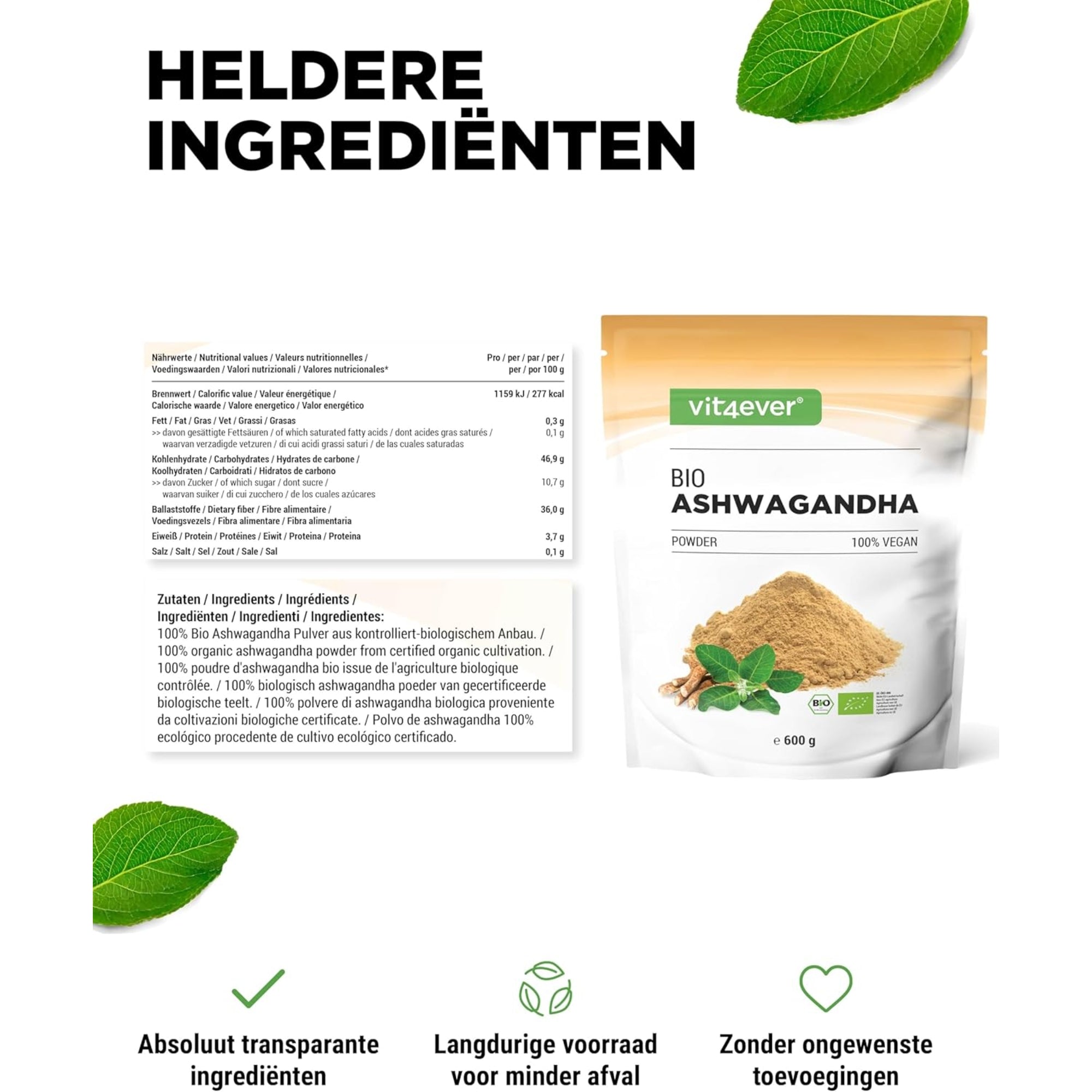 Ashwagandha Poeder Bio 600g | Vit4ever