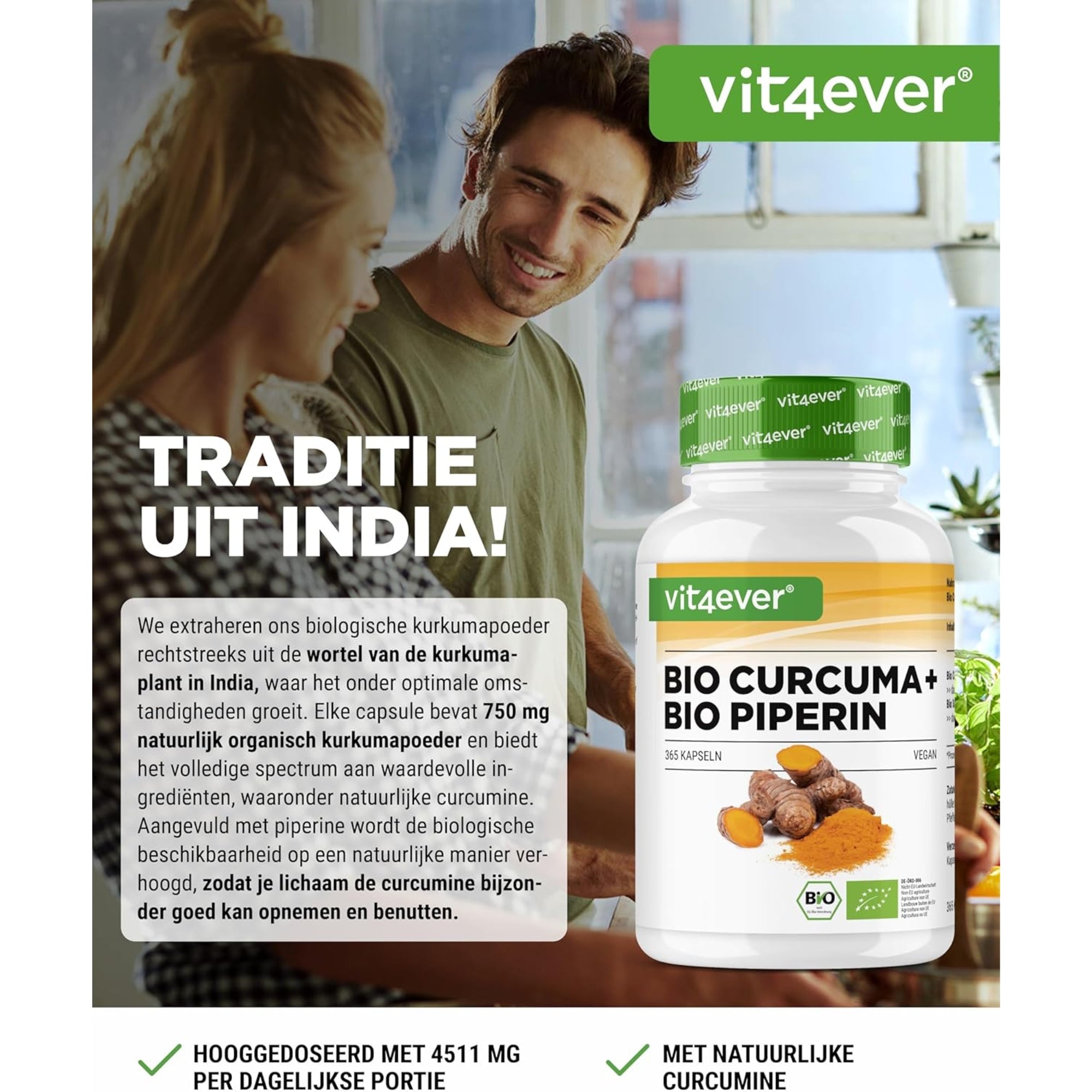 Bio Kurkuma + Bio Piperine (Curcumine) | 365 capsules | Vit4ever