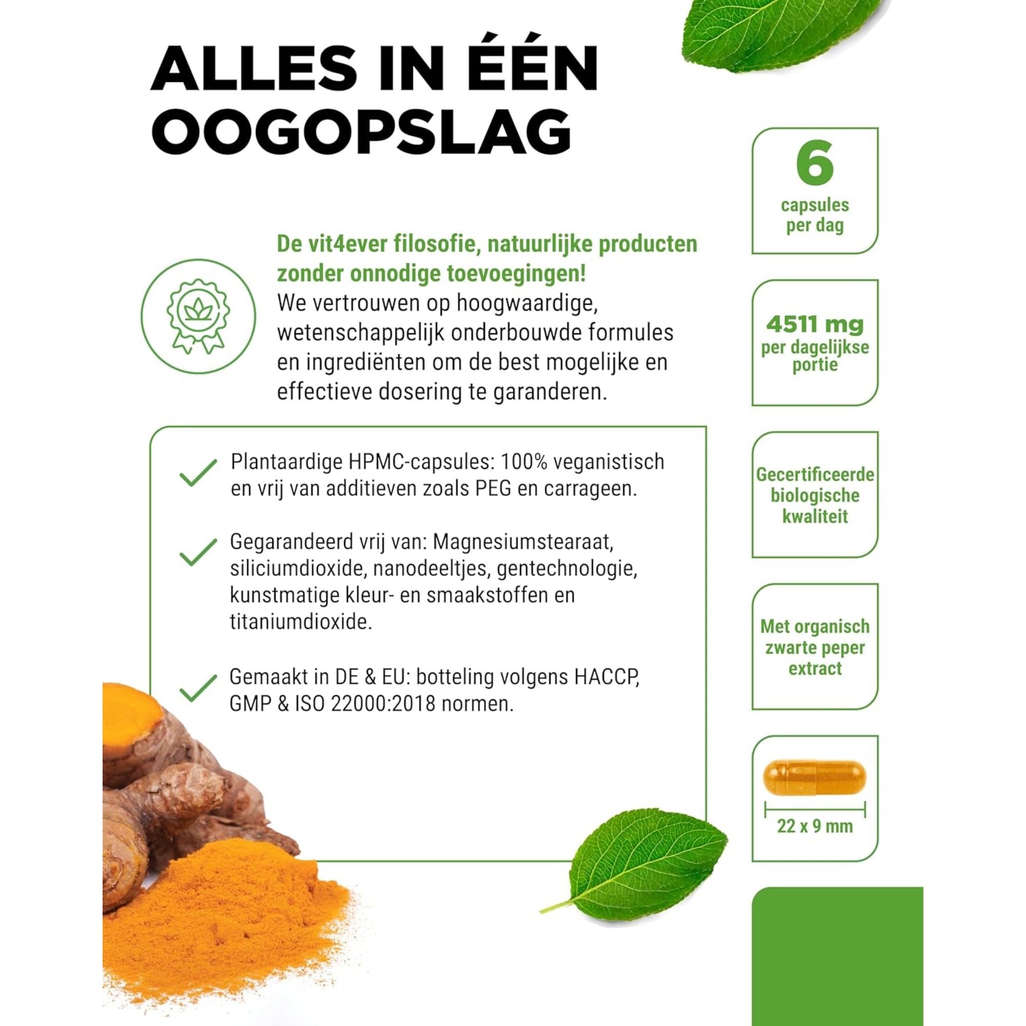 Bio Kurkuma + Bio Piperine (Curcumine) | 365 capsules | Vit4ever