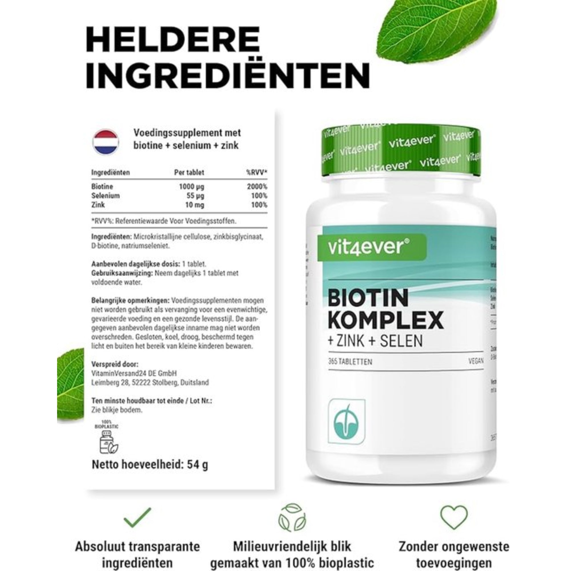 Biotine + Zink + Selenium  | 365 Tabletten | Vit4ever
