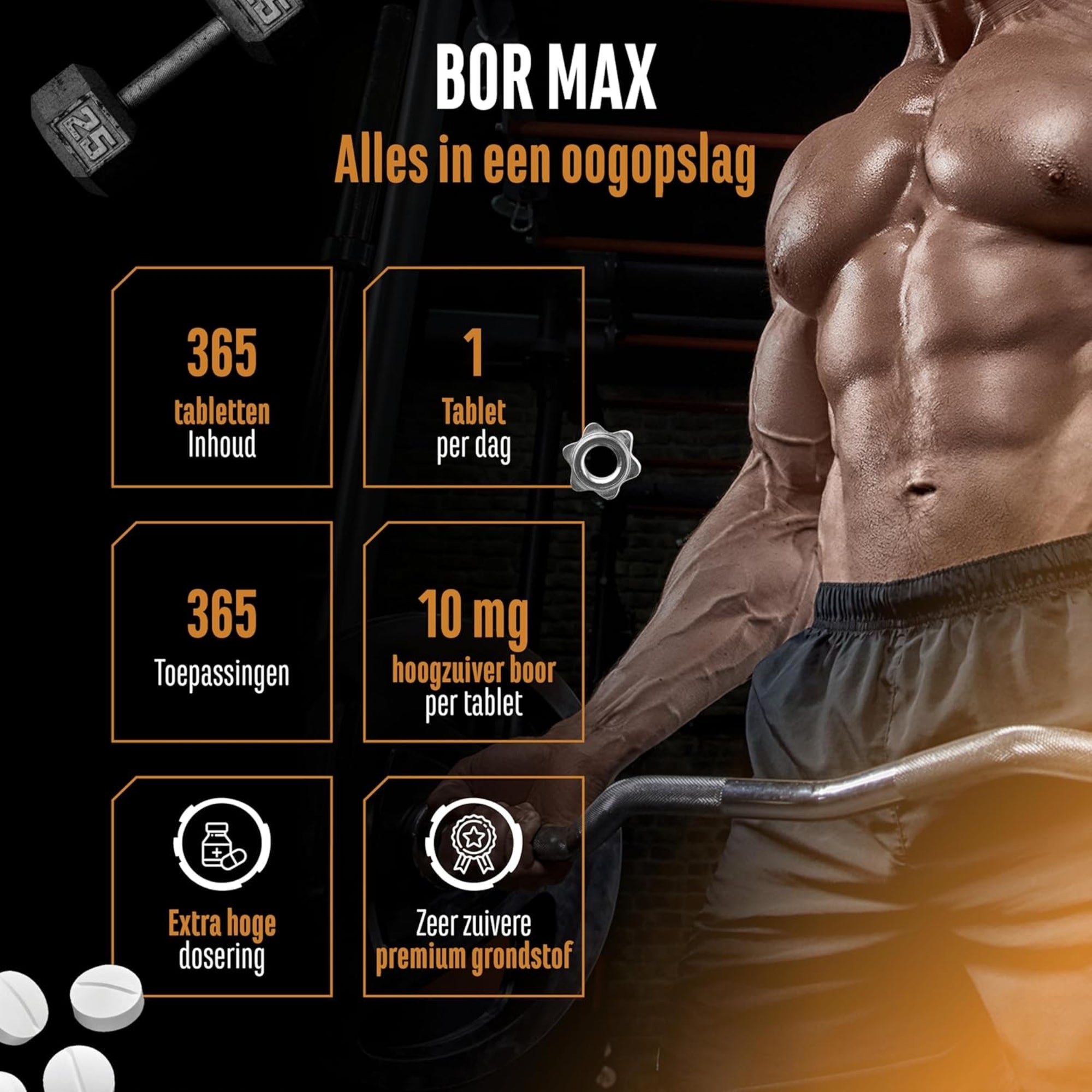 Boron / Borium | Hooggedoseerd met 4 mg pure boron | 365 tabletten in een jaarvoorraad | Veganistisch | German Elite Nutrition