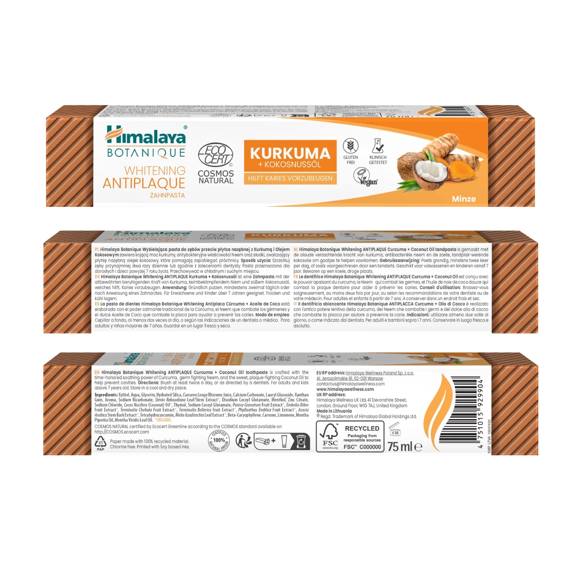 Whitening Antiplaque Toothpaste Curcuma + Coconut Oil | 75ml | Himalaya