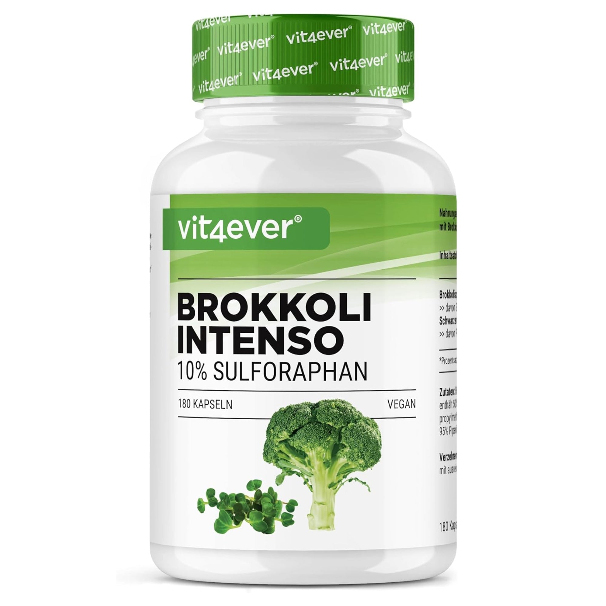 Broccoli extract | 180 capsules | 1229 mg | 10% sulforafaan | Zwarte peper extract | Vegan | Vit4ever