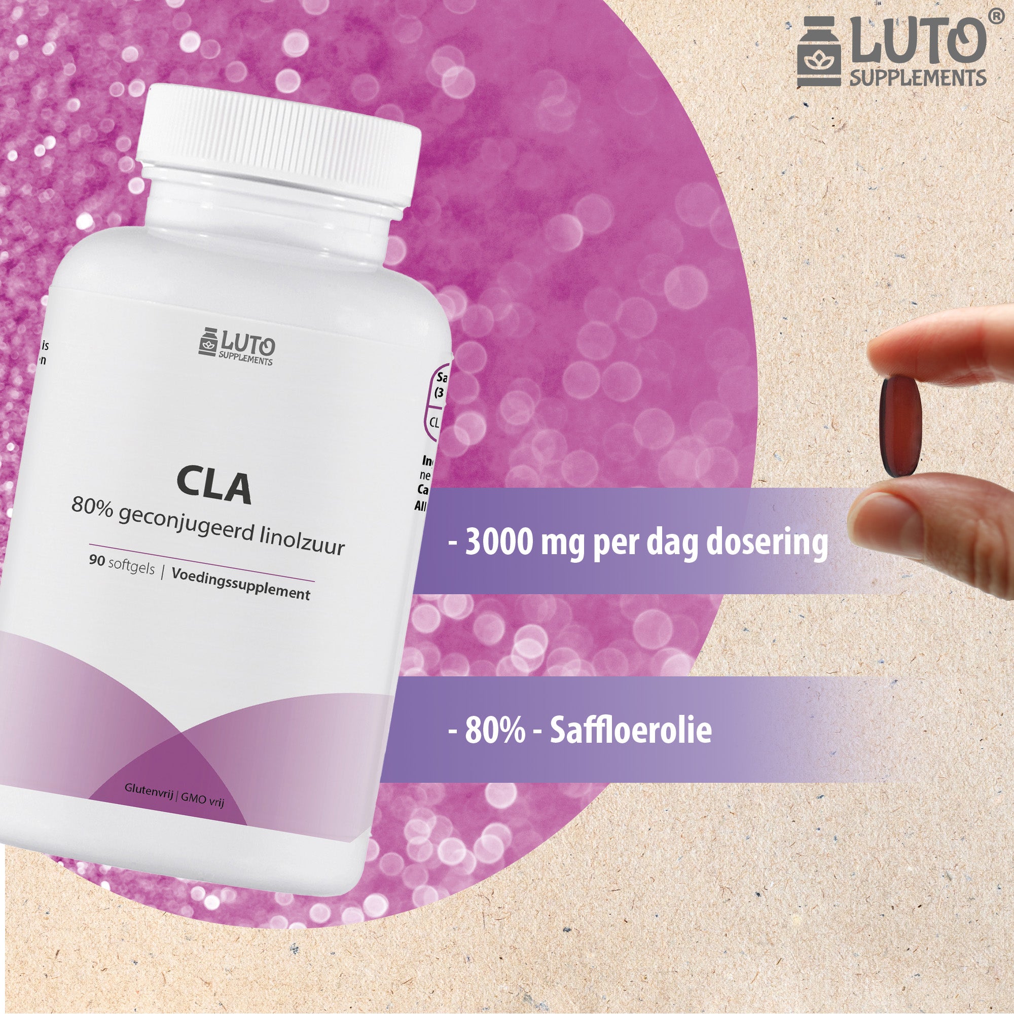CLA - 90 Softgels met elk 1000 mg - Fatburner - Geconjugeerd Linolzuur vetzuur | 80% Saffloerolie | Premium kwaliteit | Laboratorium getest | Luto Supplements