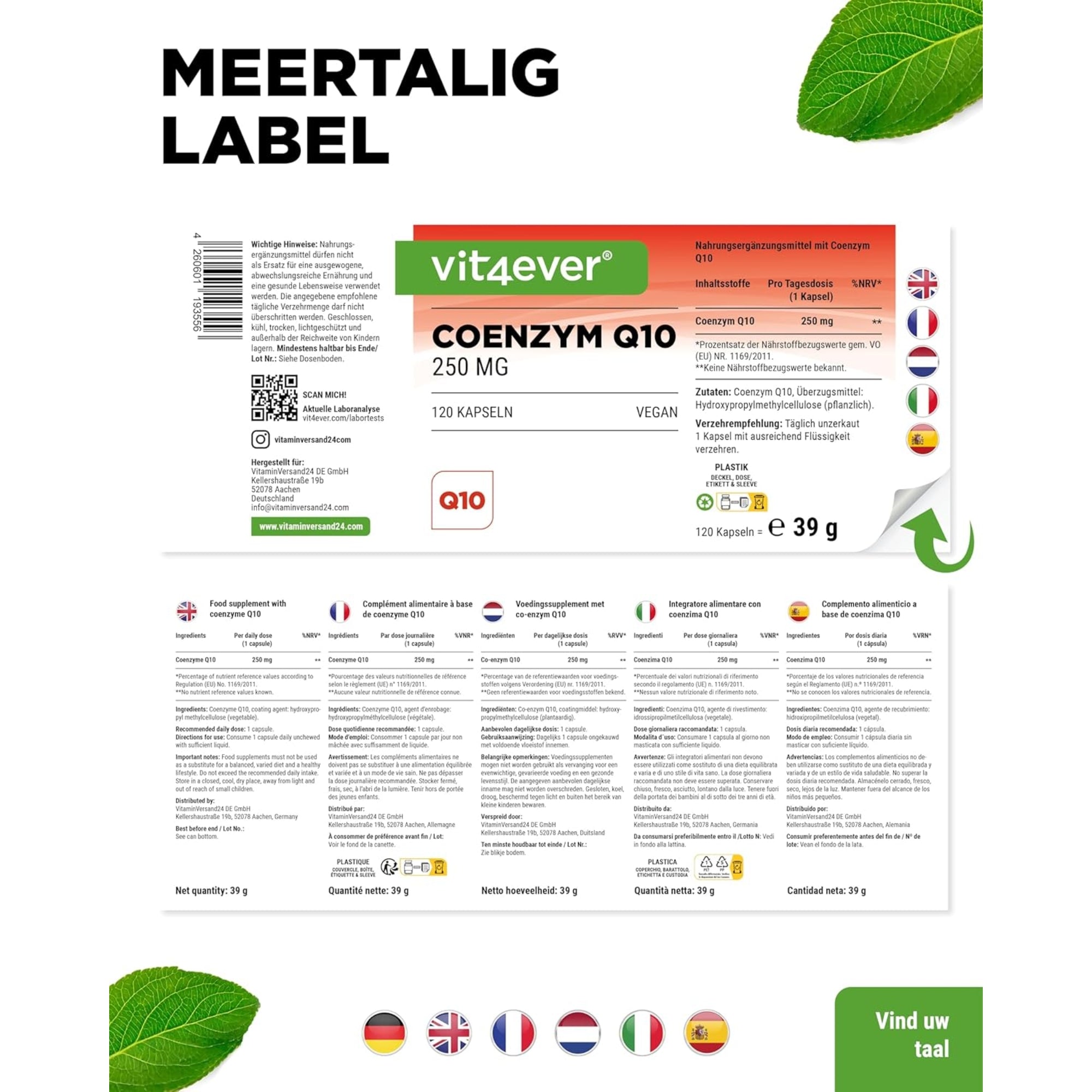 Co-enzym Q10 250mg | 120 of 180 Capsules | Vit4ever