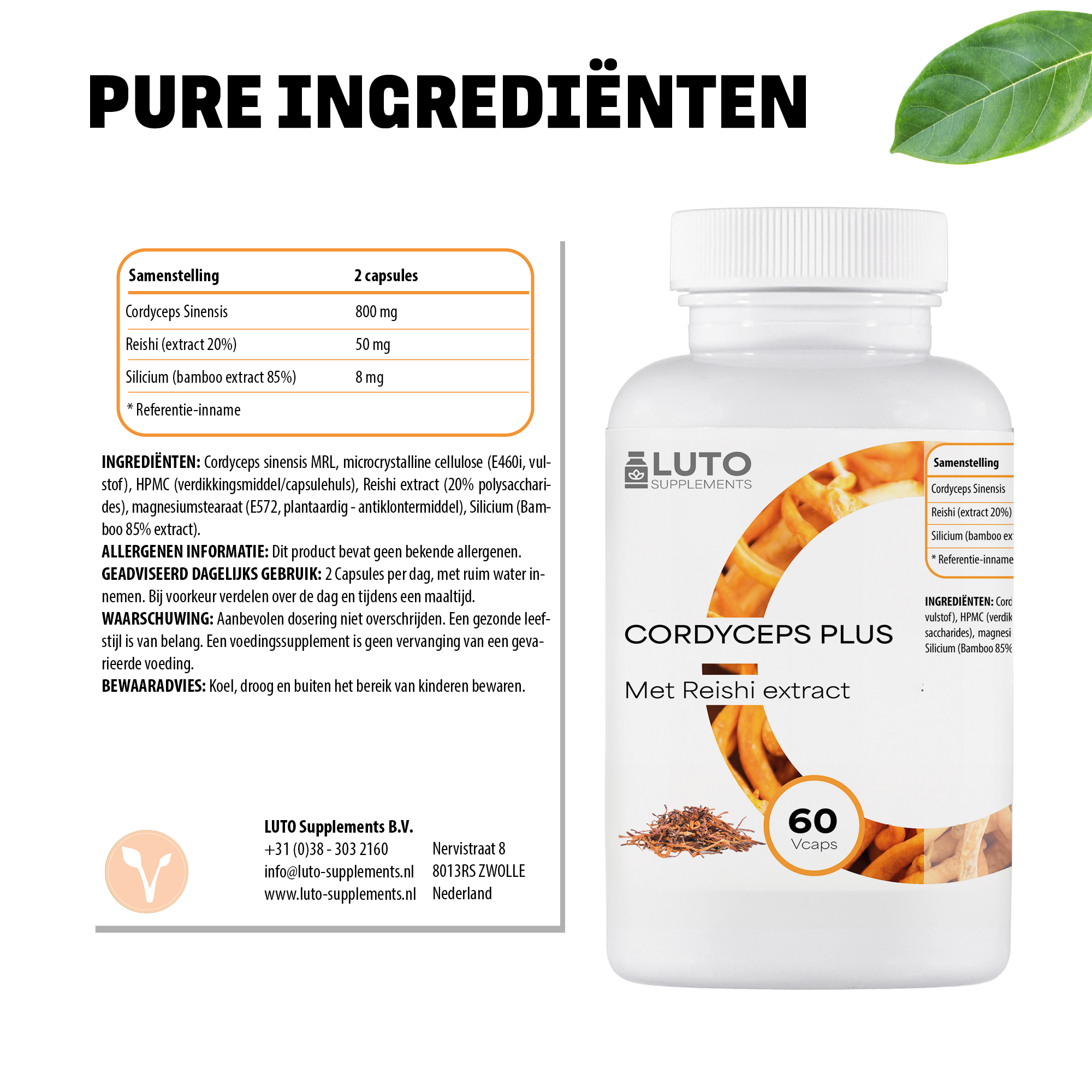 Cordyceps Sinensis Plus | Met Reishi & Silicium Extract | 60 Vegetarische capsules | LUTO Supplements