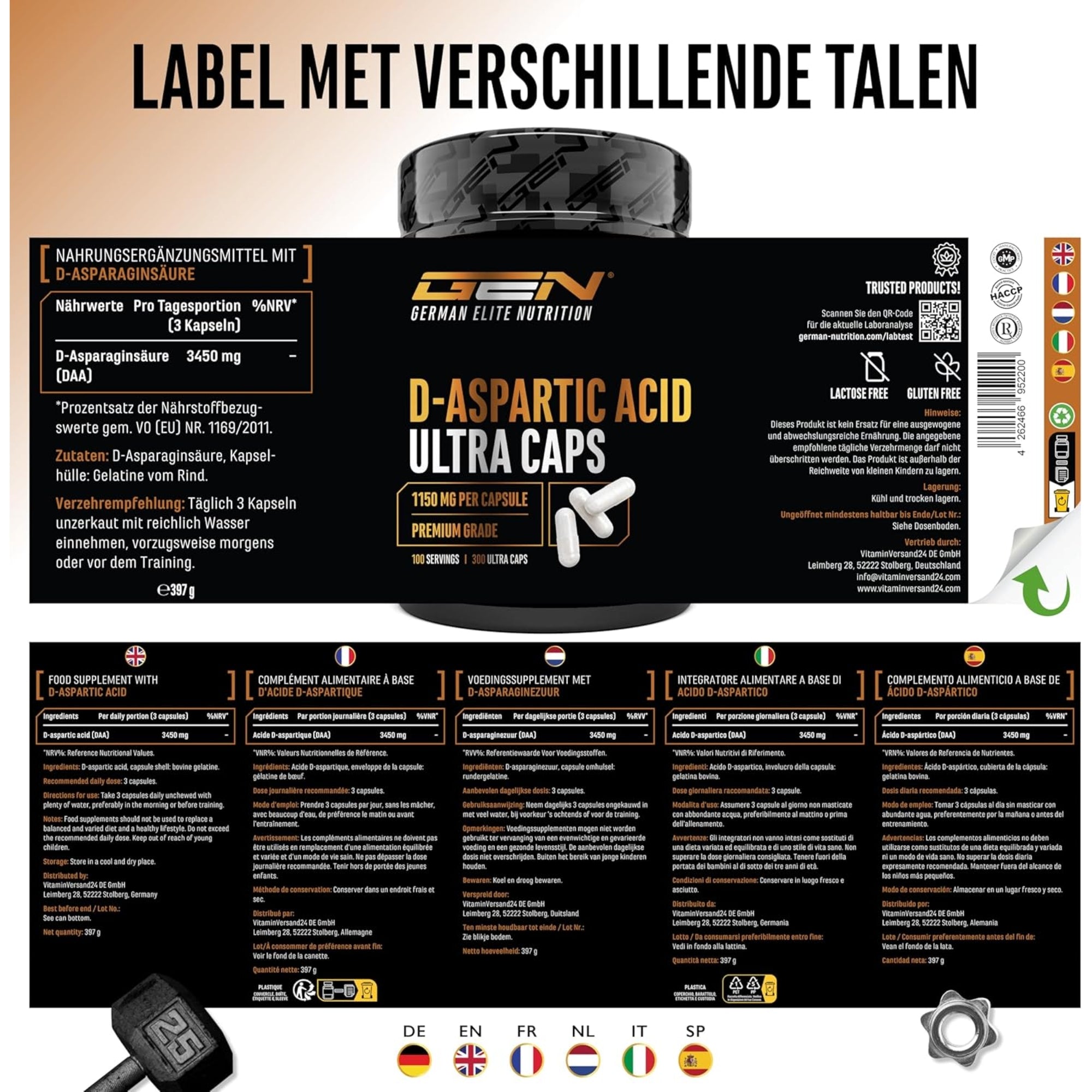 D-Asparaginezuur | 300 capsules | German Elite Nutrition