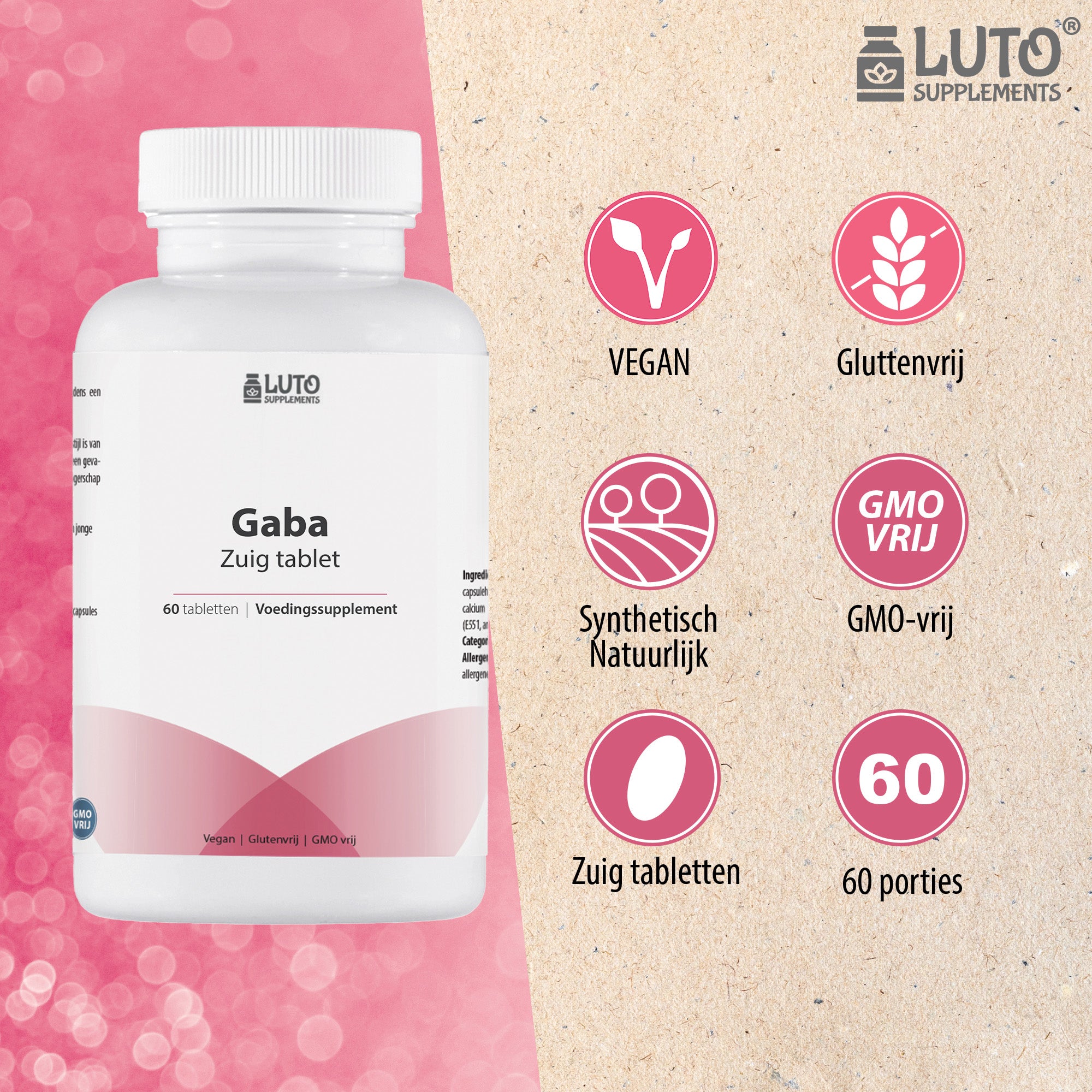 GABA met L-theanine | 700 mg GABA | 60 Zuig tabletten | Natuurlijke rustgever | Actief vitamine B6 (P-5-P) | Vegan | Luto Supplements