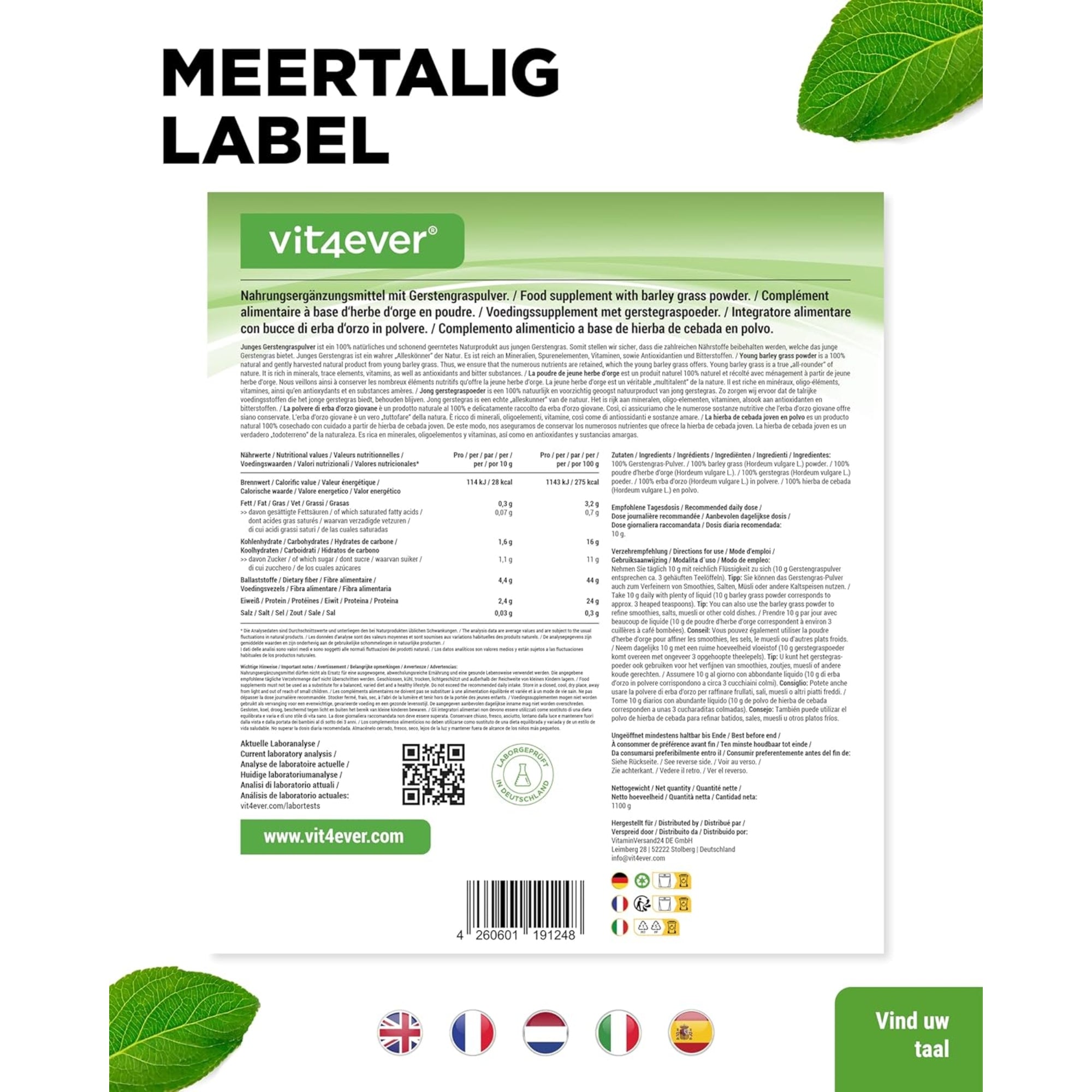 Gerstegras poeder (Gerstengras) | 1,1 kg | Vit4ever