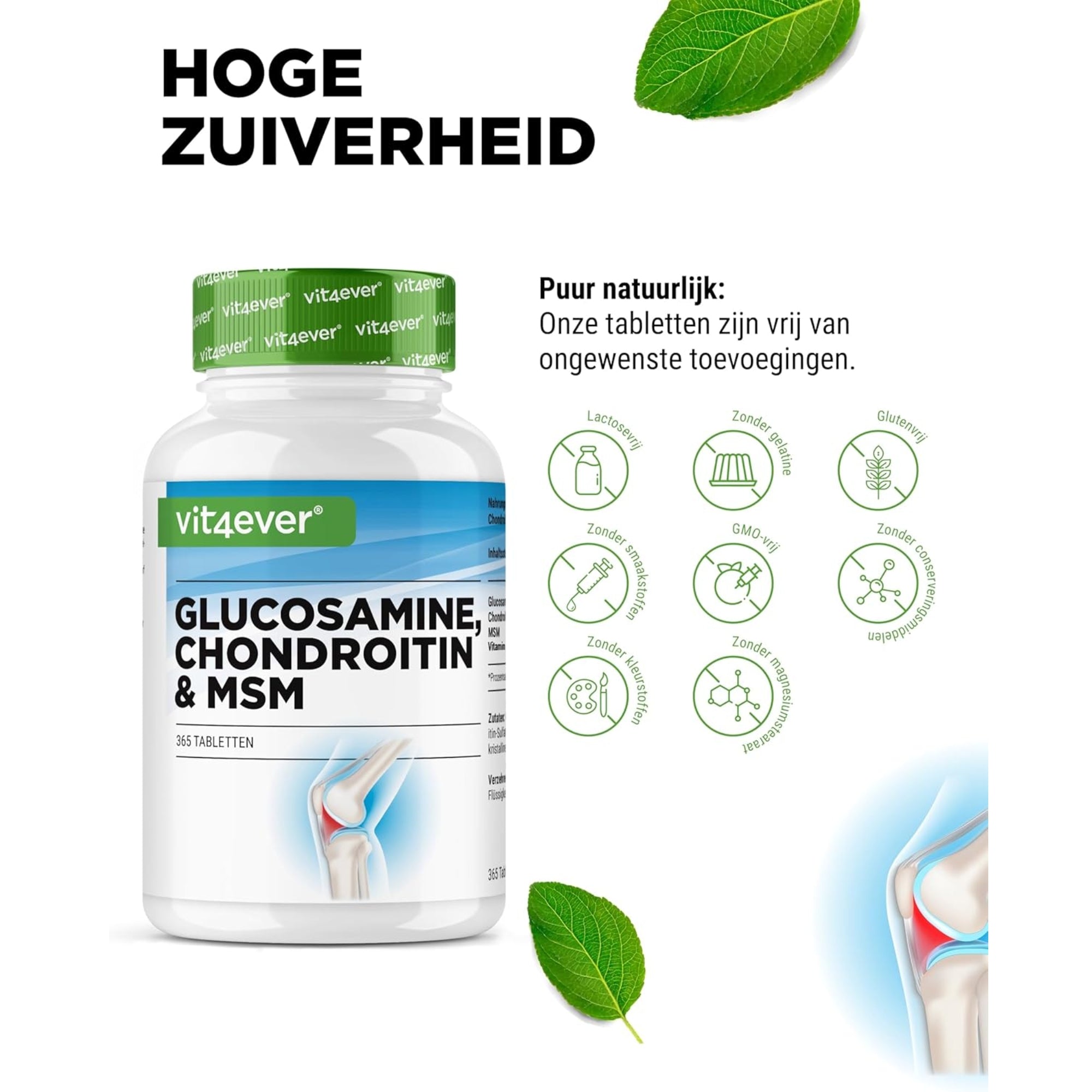Glucosamine Chondroïtine & MSM | 365 Tabletten | Vit4ever
