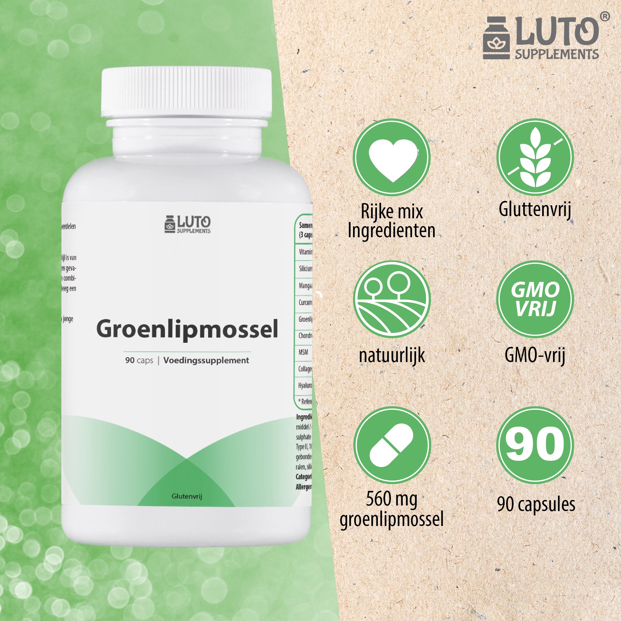 Groenlipmossel | 90 capsules | rijk aan omega-3 | silicium | mangaan | Luto Supplements