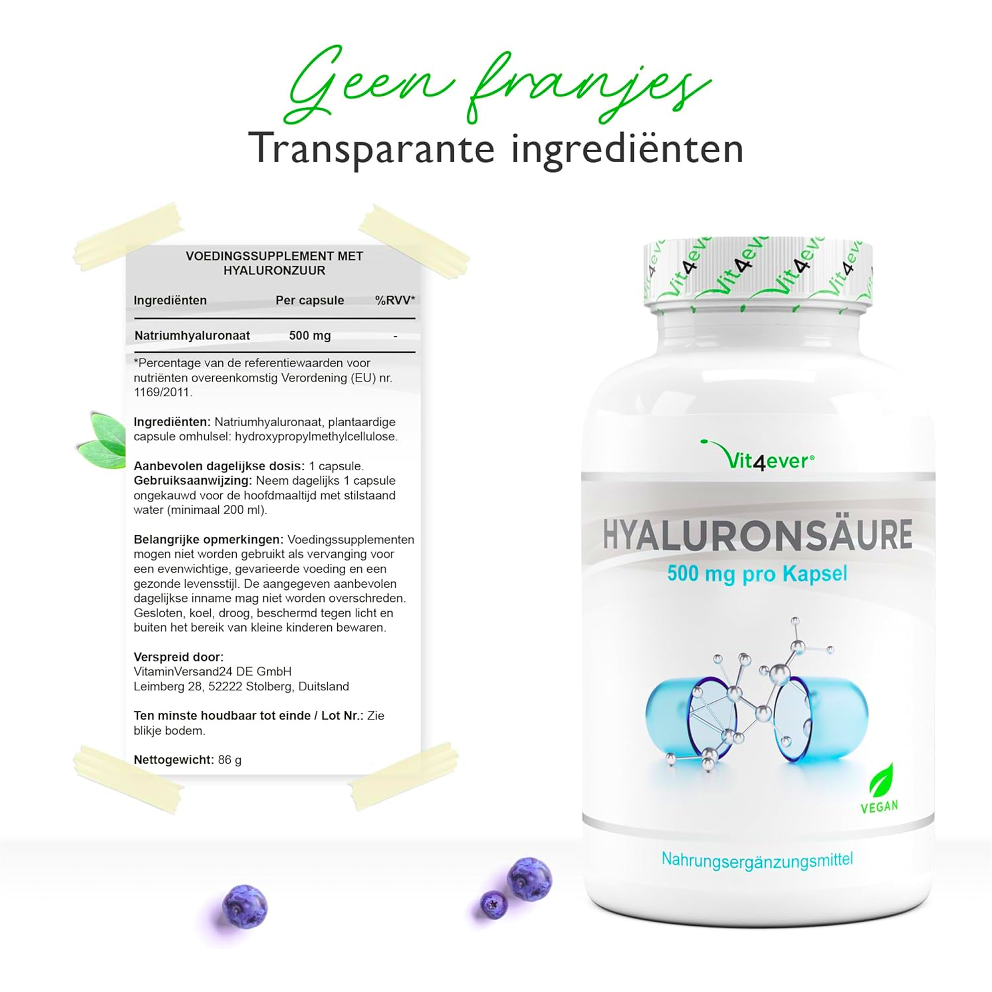 Hyaluronzuur | 500mg | 120 Capsules | Vit4ever