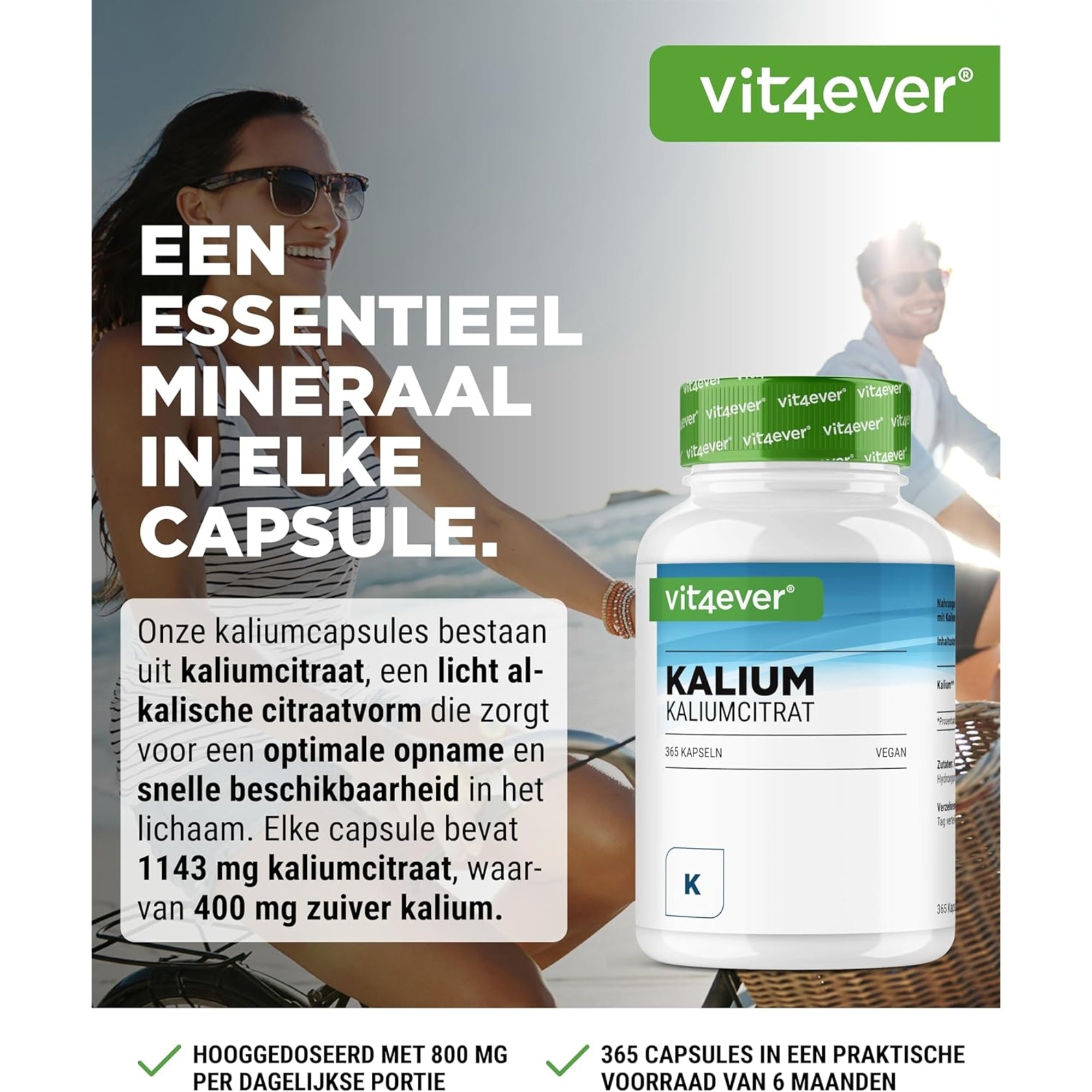 Kaliumcitraat (Potassium Citrate 600mg) | 365 capsules | Vit4ever