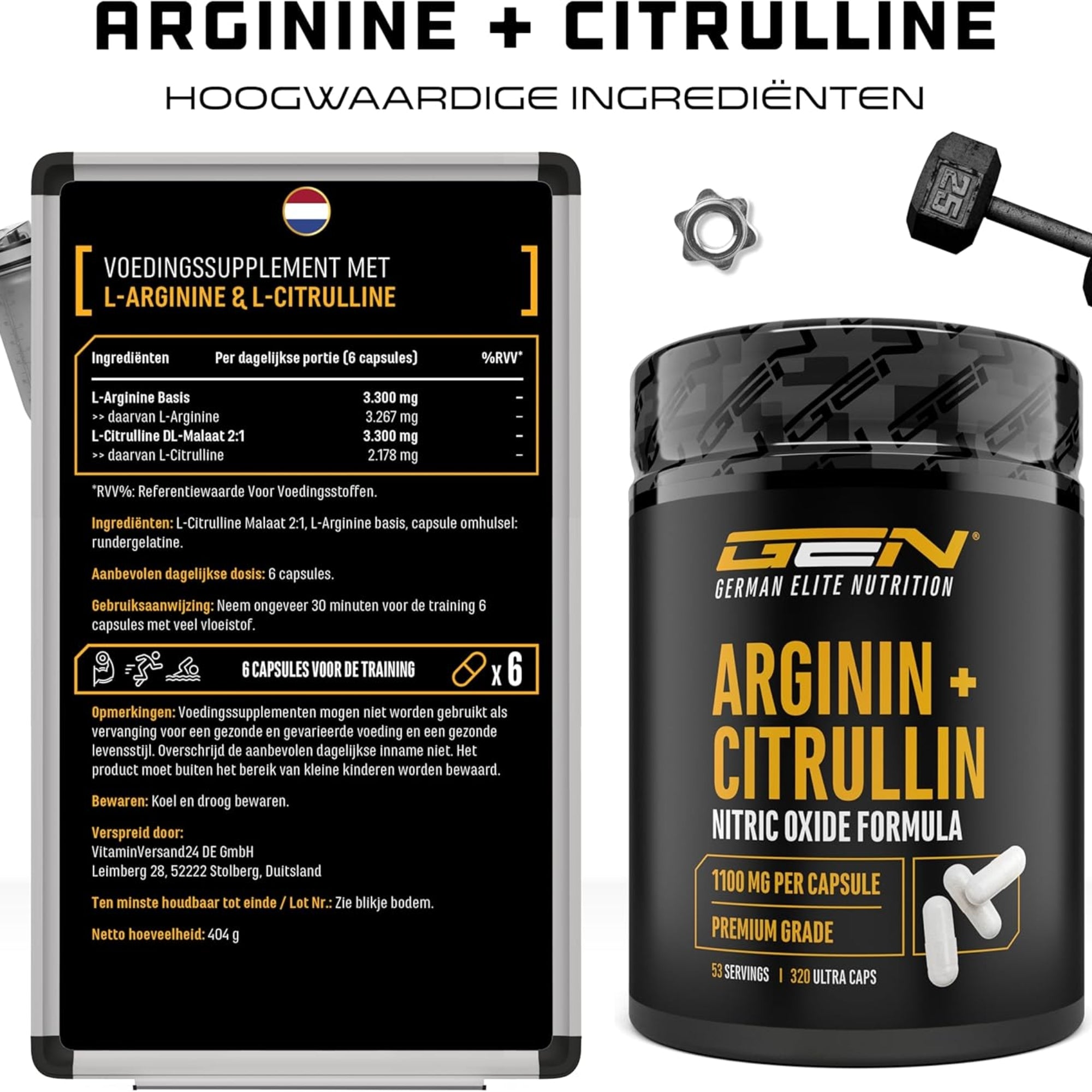 GEN | Arginine + Citrulline 6600mg | 320 Capsules | German Elite Nutrition