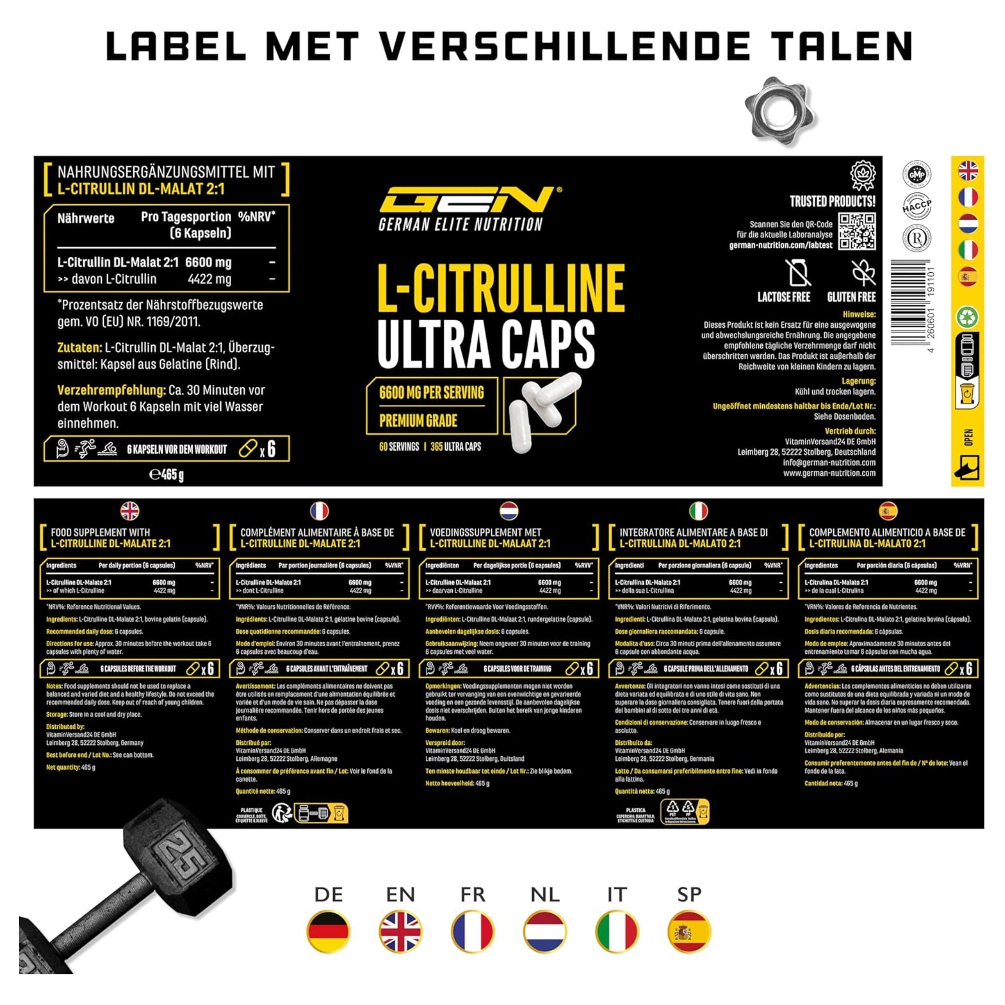 GEN | L-Citrulline Ultra Caps 6600mg | 365 capsules | German Elite Nutrition