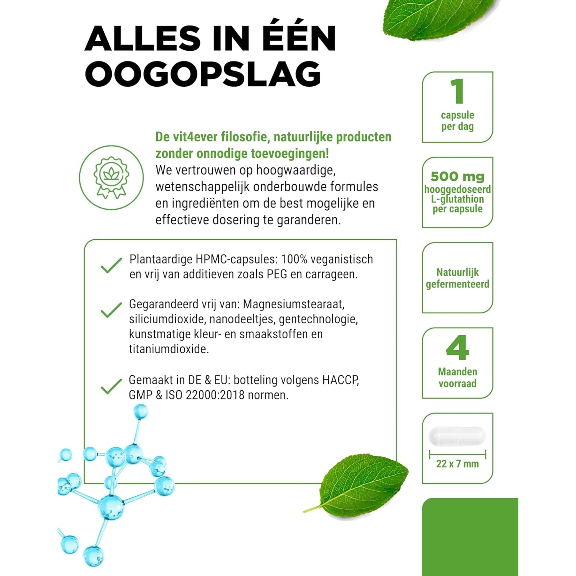 L-Glutathion (Reduced Glutathione) 500mg | 120 capsules | Vit4ever